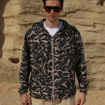 Logeqi® Men's Marble Pattern Windbreaker Jacket