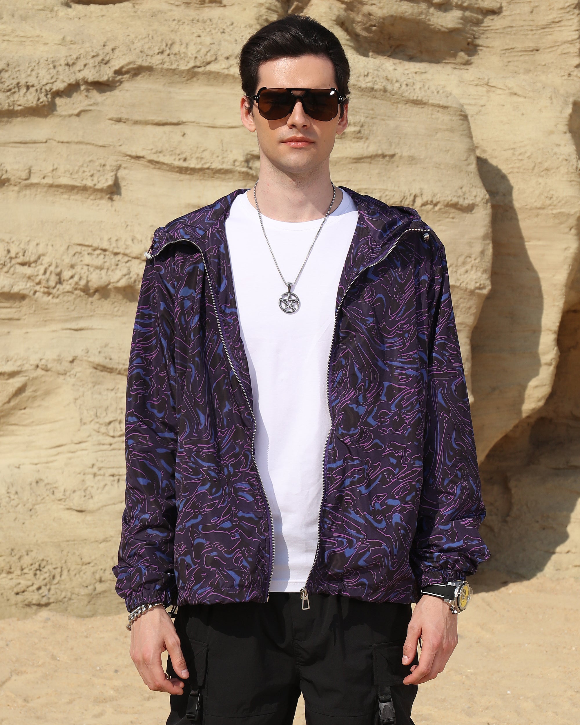Logeqi® Men’s Marble Pattern Windbreaker Jacket