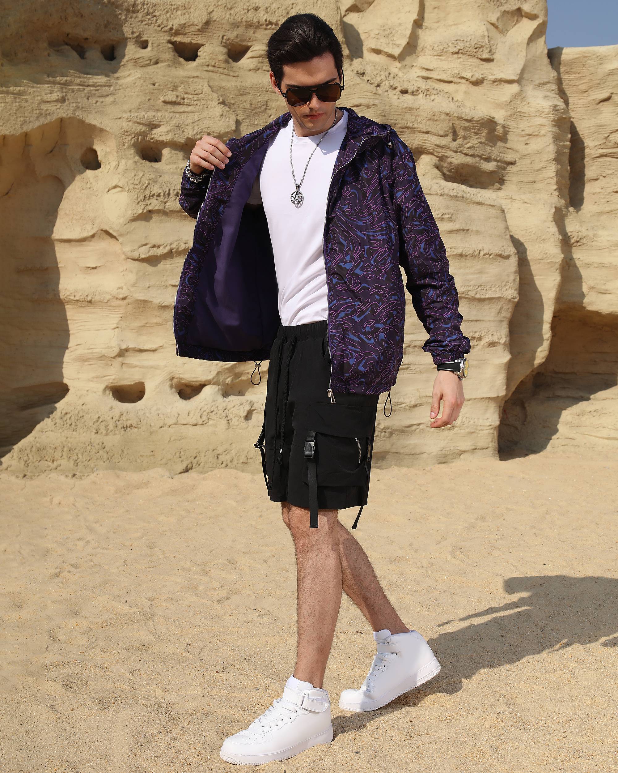 Logeqi® Men’s Marble Pattern Windbreaker Jacket