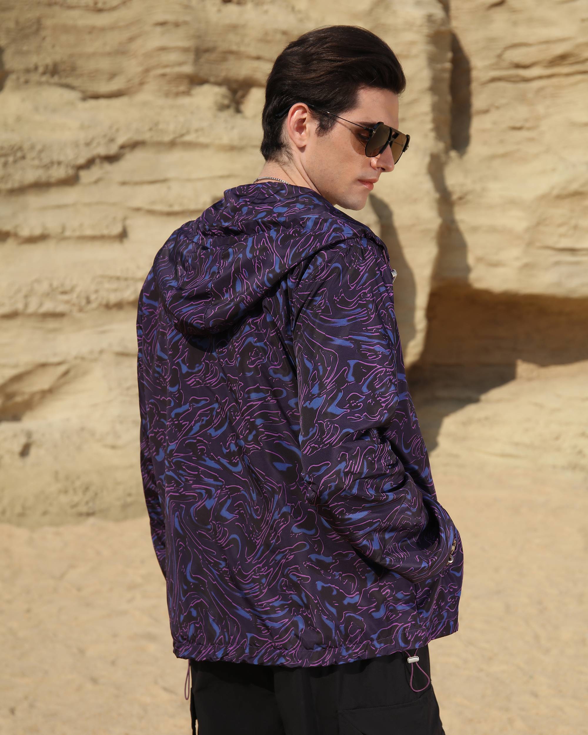 Logeqi® Men’s Marble Pattern Windbreaker Jacket