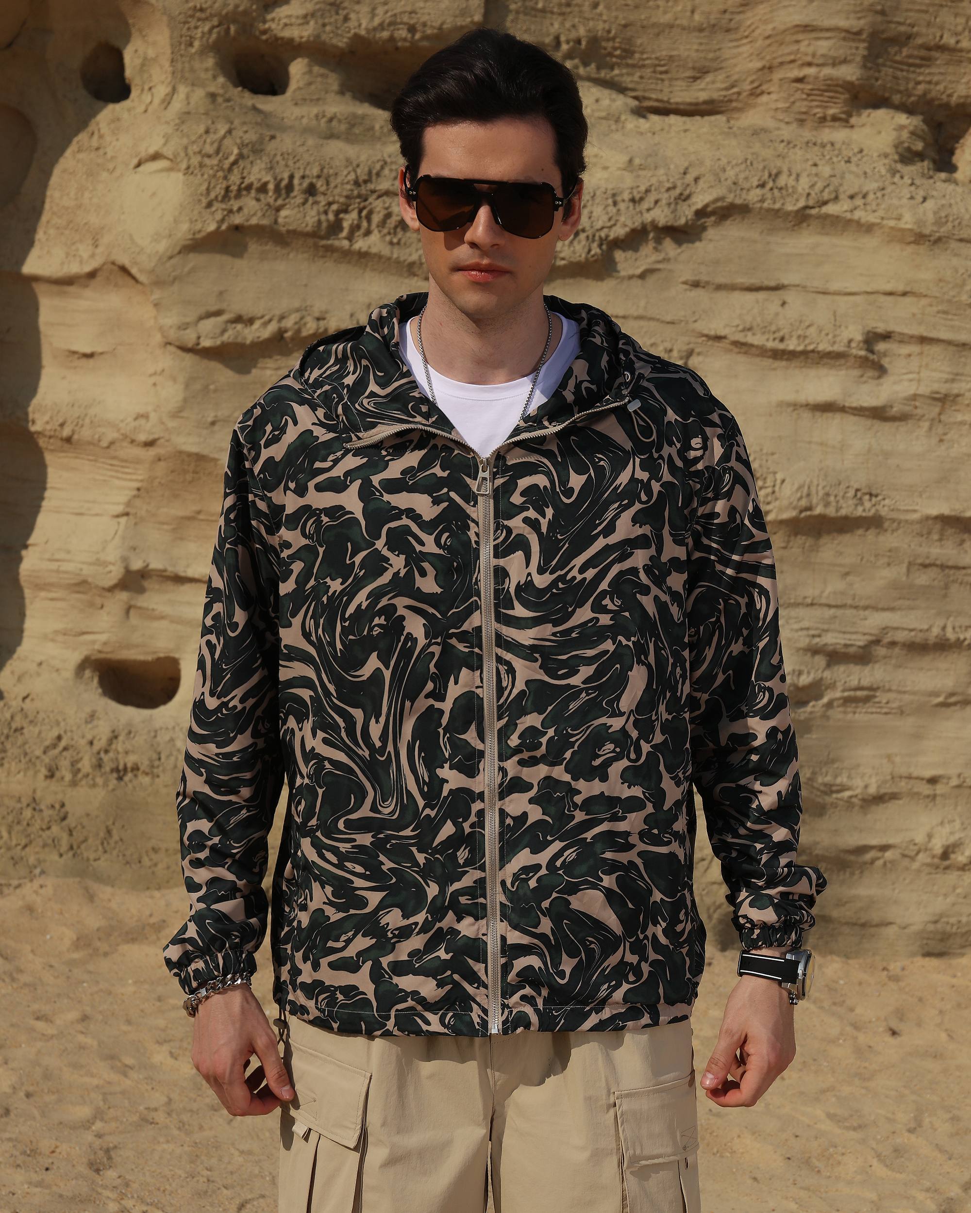 Logeqi® Men’s Marble Pattern Windbreaker Jacket