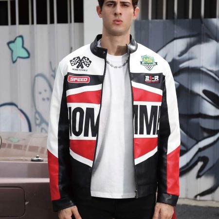 Motorcycle-Style Color-Block Jackets with Welt Collar