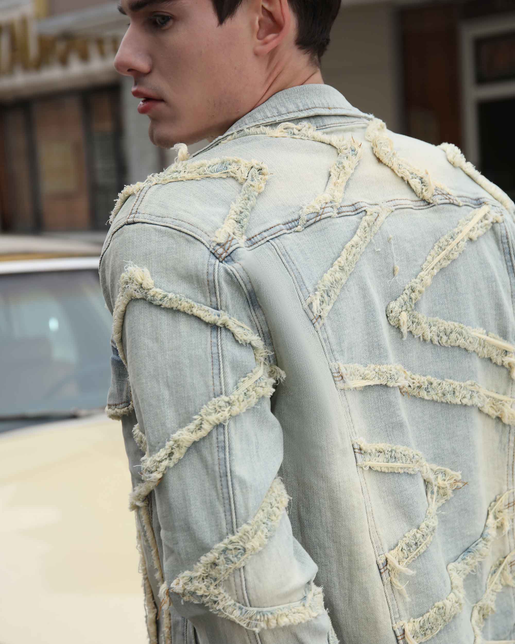Vintage Fringe Denim Jacket & Flare Patch Jeans Set