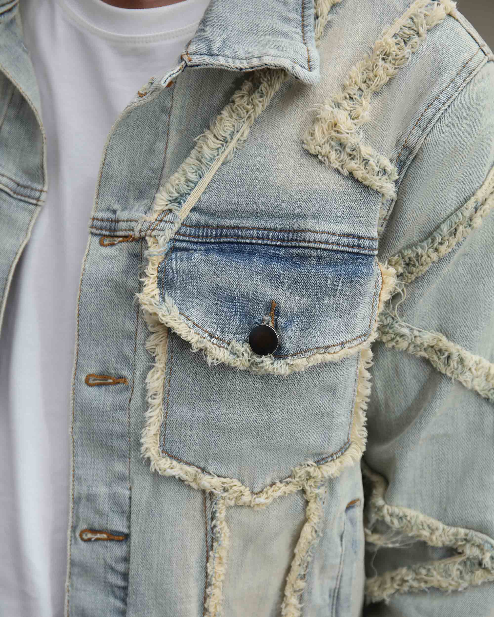Vintage Fringe Denim Jacket & Flare Patch Jeans Set