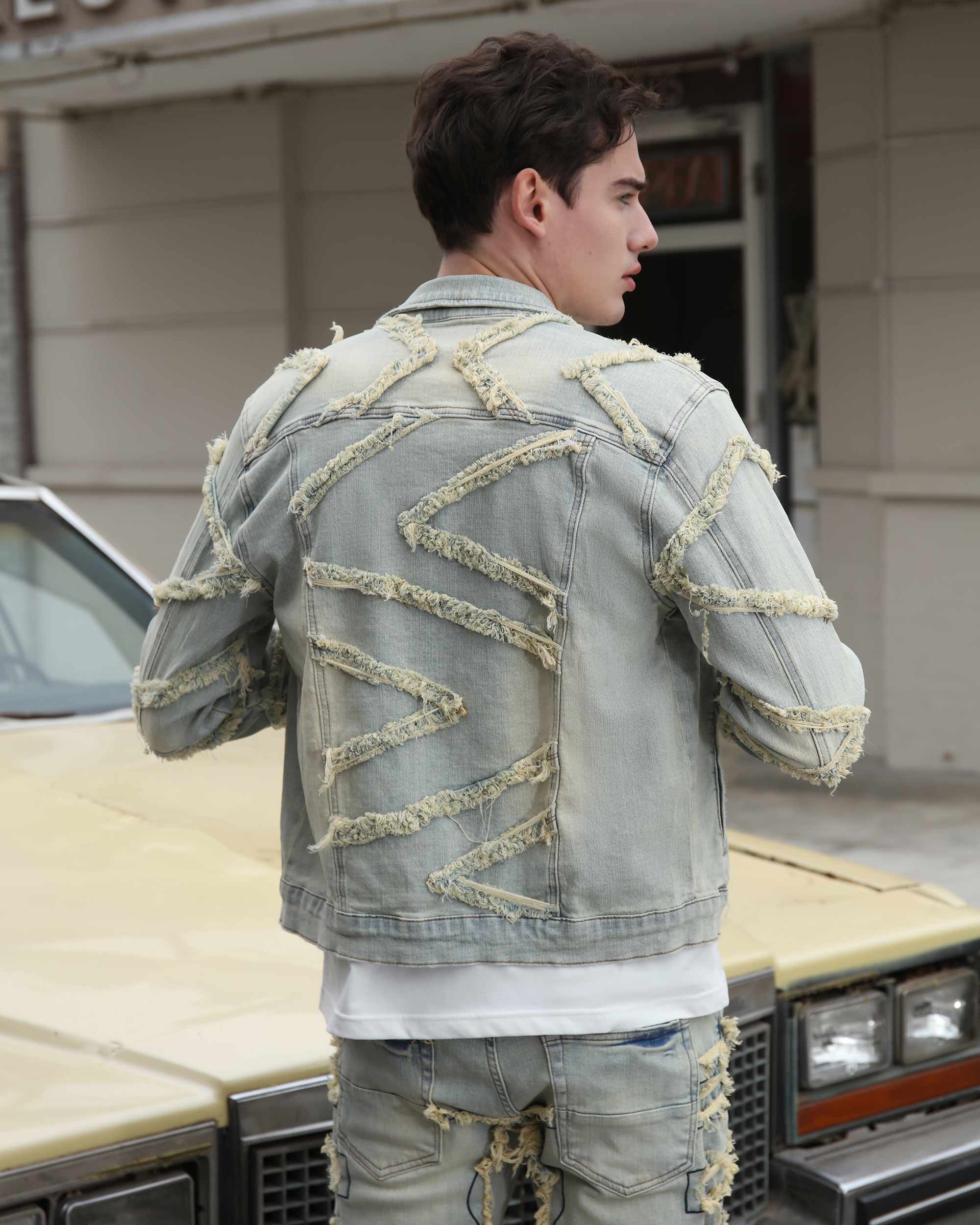 Vintage Fringe Denim Jacket & Flare Patch Jeans Set