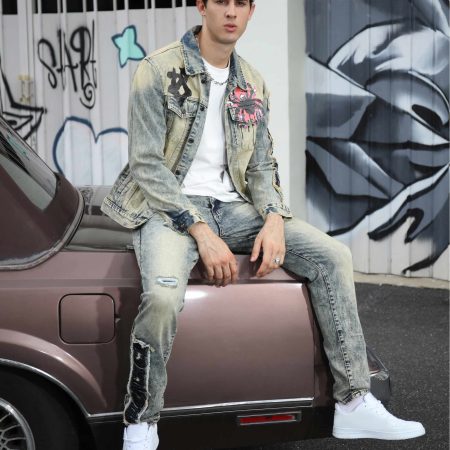 Graffiti Ripped Jeans & Distressed Denim Jacket Set