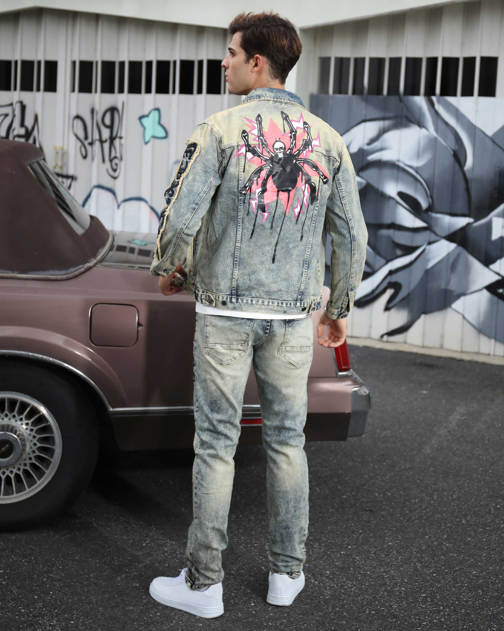 Graffiti Ripped Jeans & Distressed Denim Jacket Set