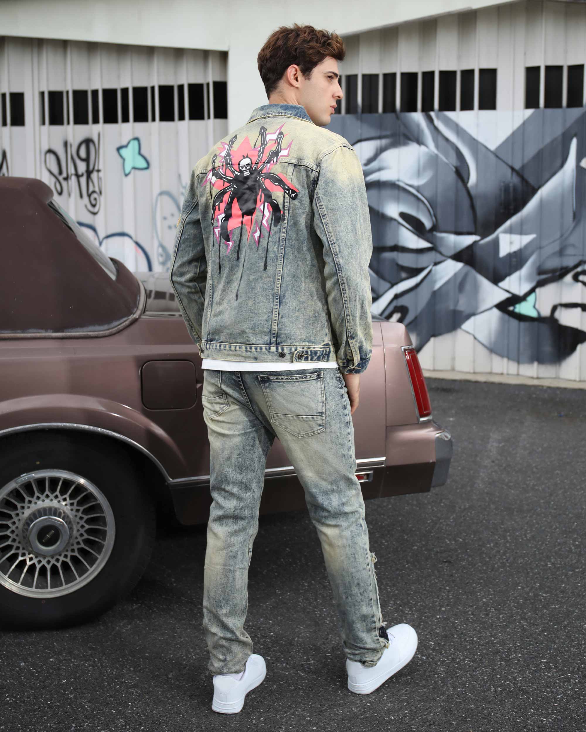 Graffiti Ripped Jeans & Distressed Denim Jacket Set