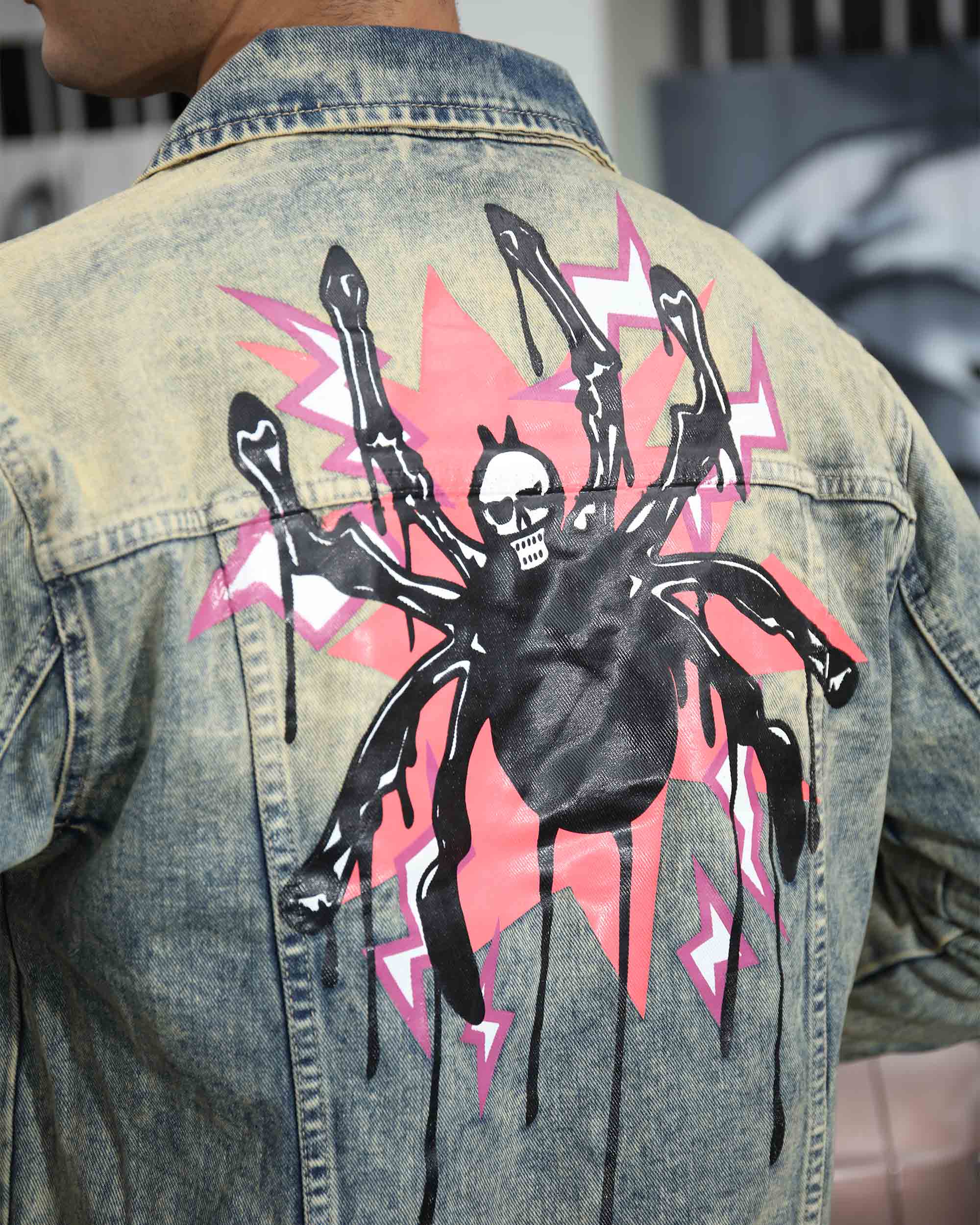 Graffiti Ripped Jeans & Distressed Denim Jacket Set