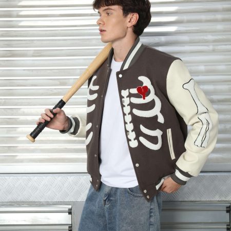 Men's Skeleton Baseball Varsity & Letterman Jackets with Heart Patch