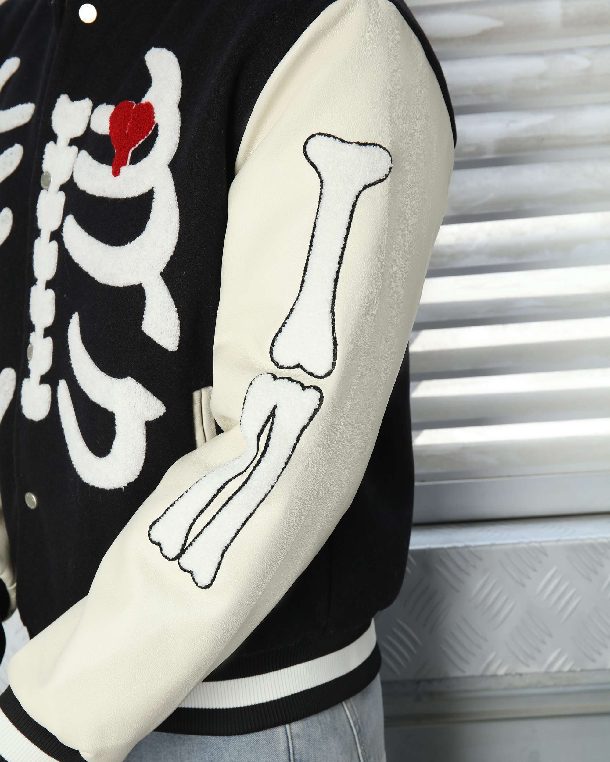 Men’s Skeleton Baseball Varsity & Letterman Jackets with Heart Patch