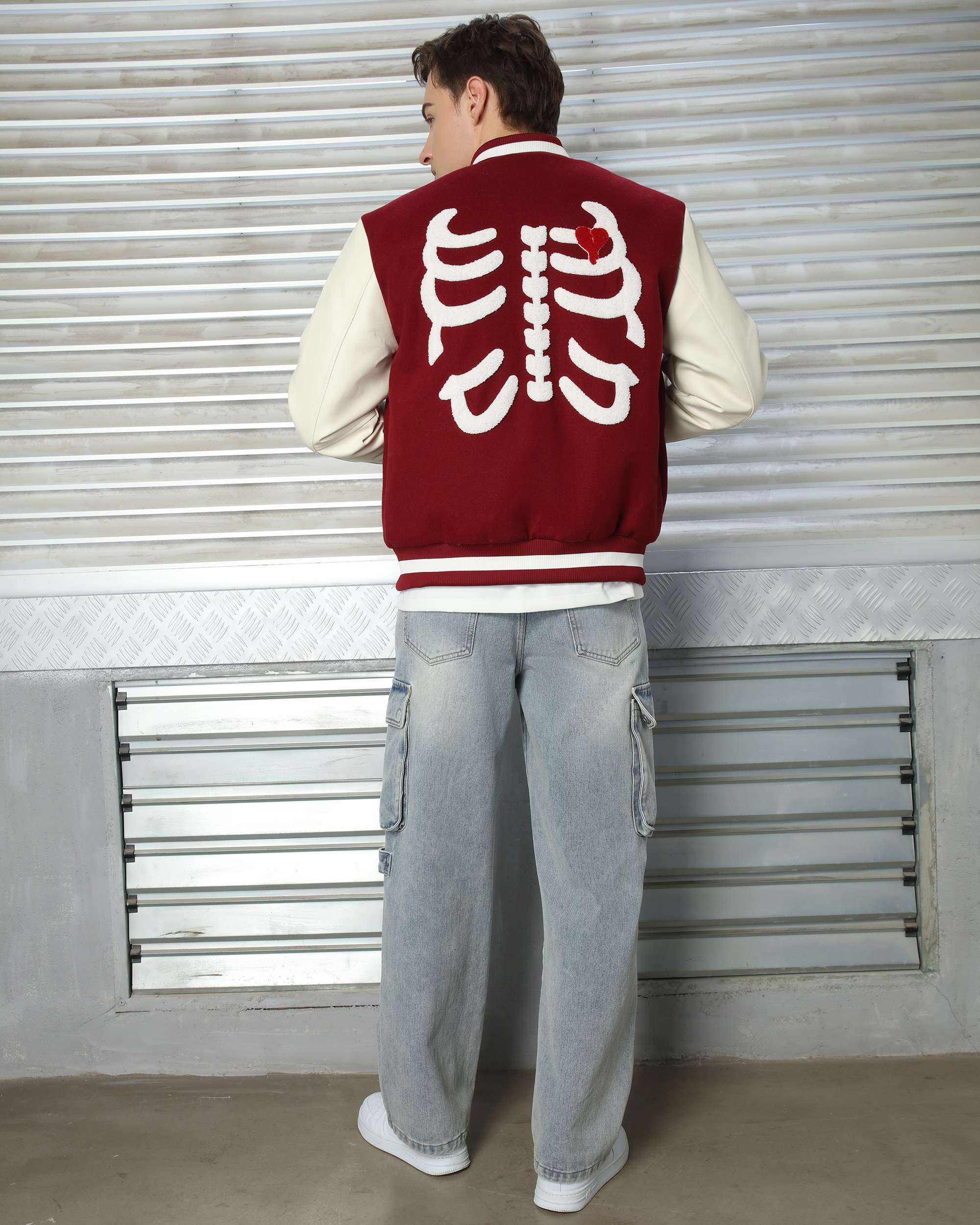 Men’s Skeleton Baseball Varsity & Letterman Jackets with Heart Patch