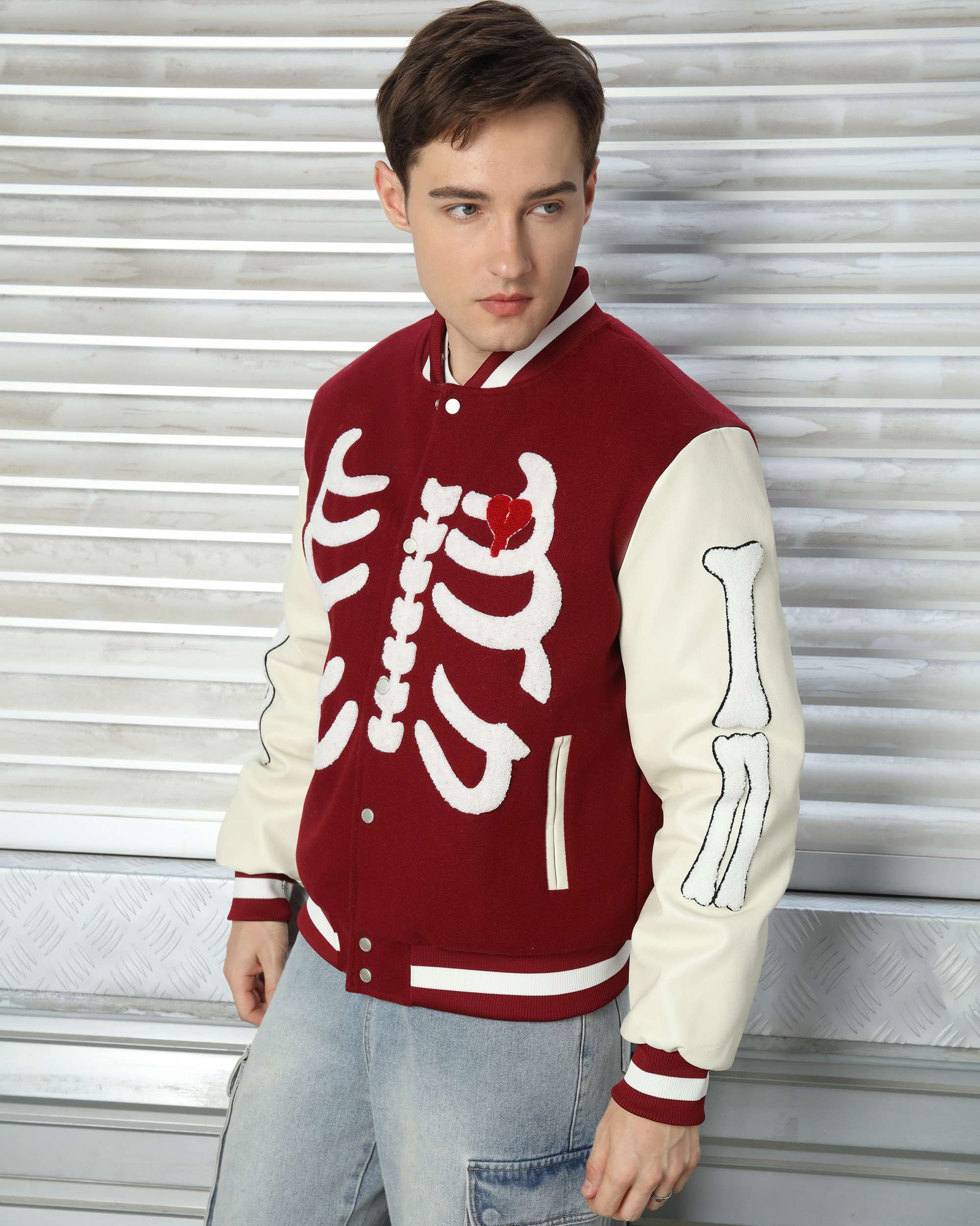 Men’s Skeleton Baseball Varsity & Letterman Jackets with Heart Patch