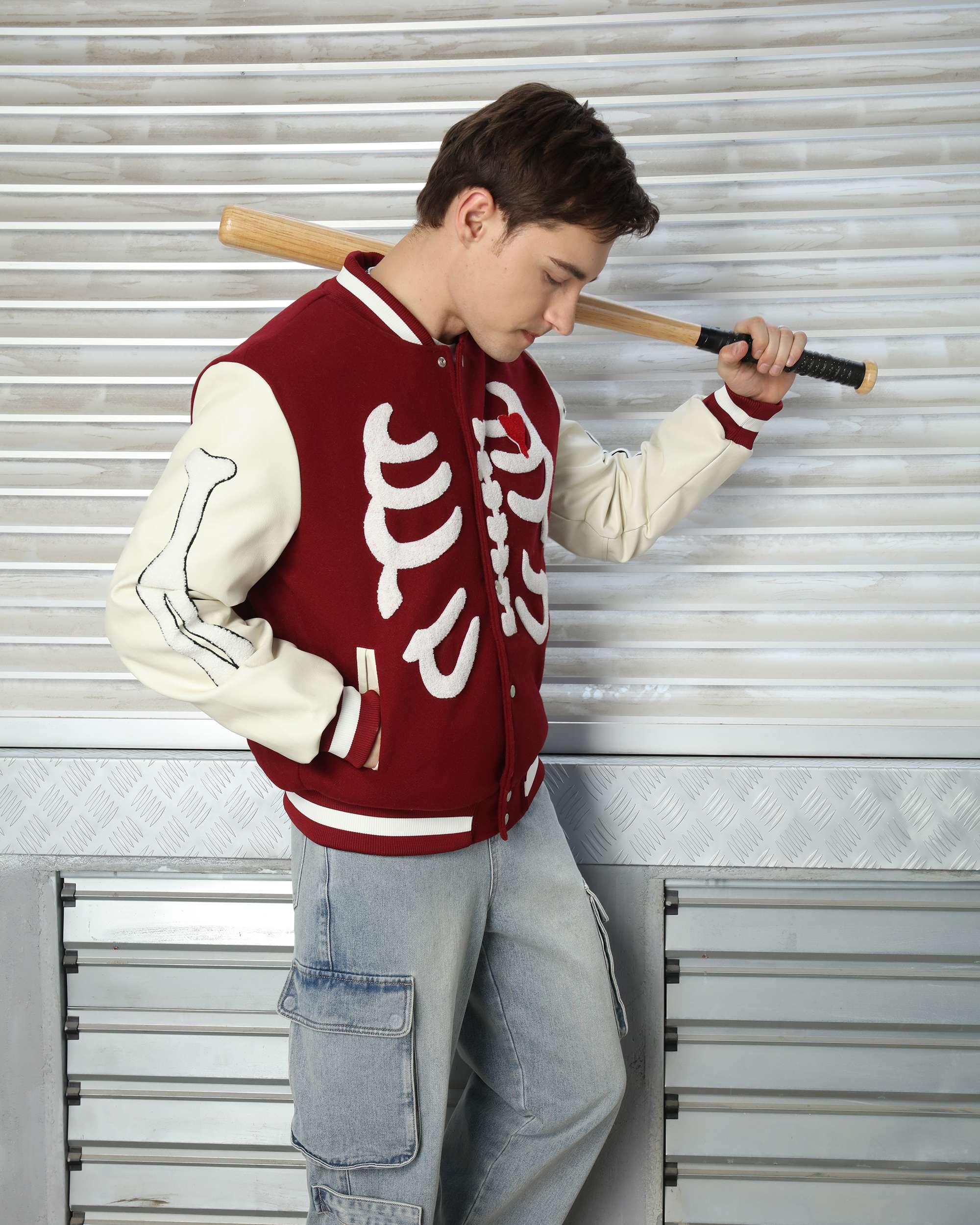 Men’s Skeleton Baseball Varsity & Letterman Jackets with Heart Patch