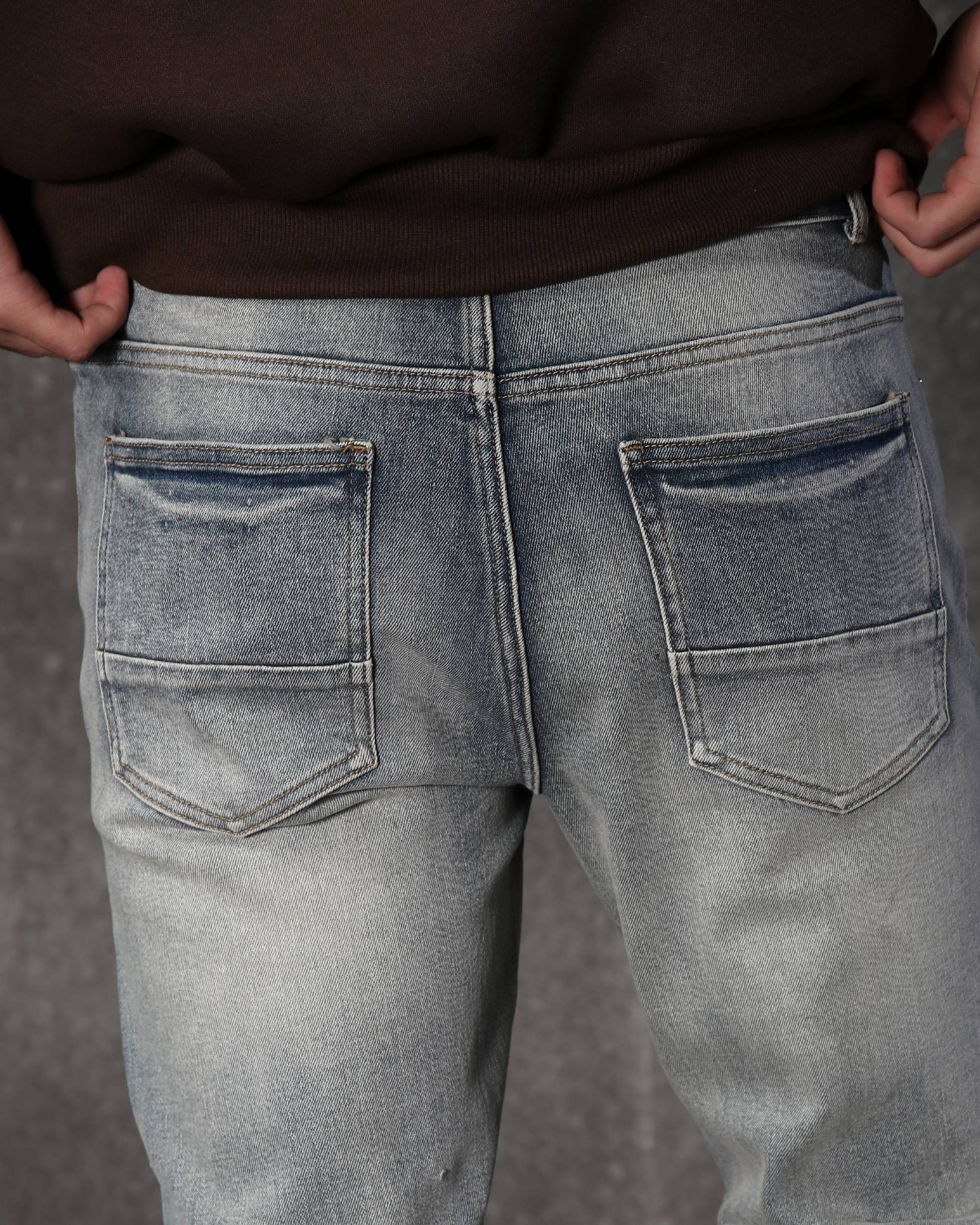 Men’s Light Wash Ripped Patched Skinny Jeans