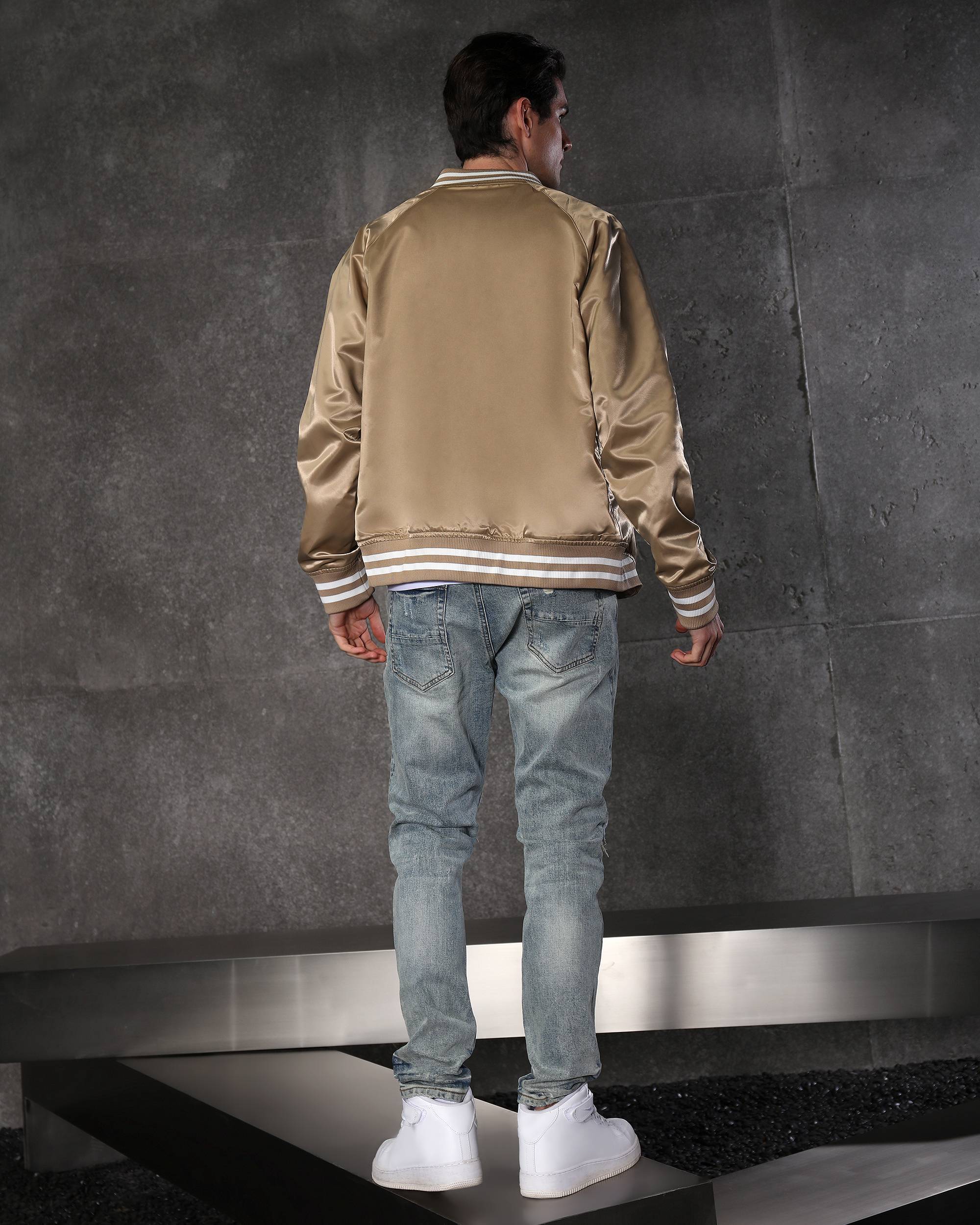 Unique Men’s Light Blue Ripped Jeans with Checkered Patches