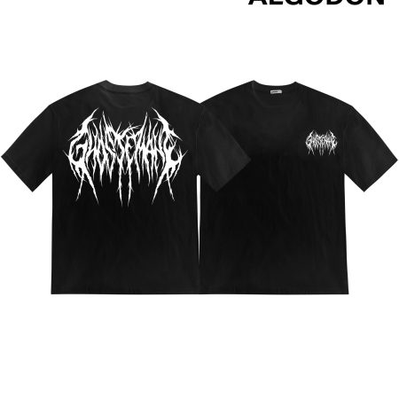 Men’s Streetwear Metal-Inspired Lettering Graphic Band Tees