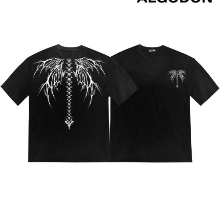 Men’s Streetwear Gothic Skeletal Wing Spine Graphic T-Shirts