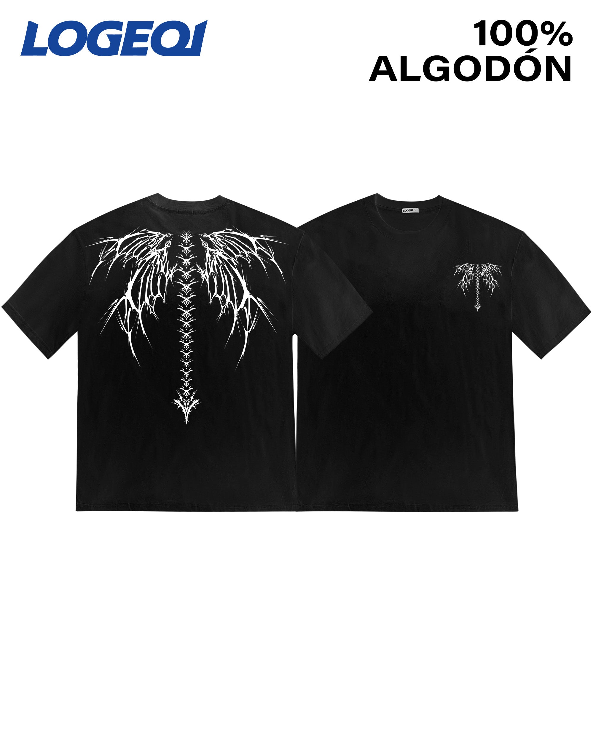 Men’s Streetwear Gothic Skeletal Wing Spine Graphic T-Shirts