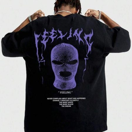 Men’s Streetwear Oversized Chill Mask Guy Graphic Print Tees
