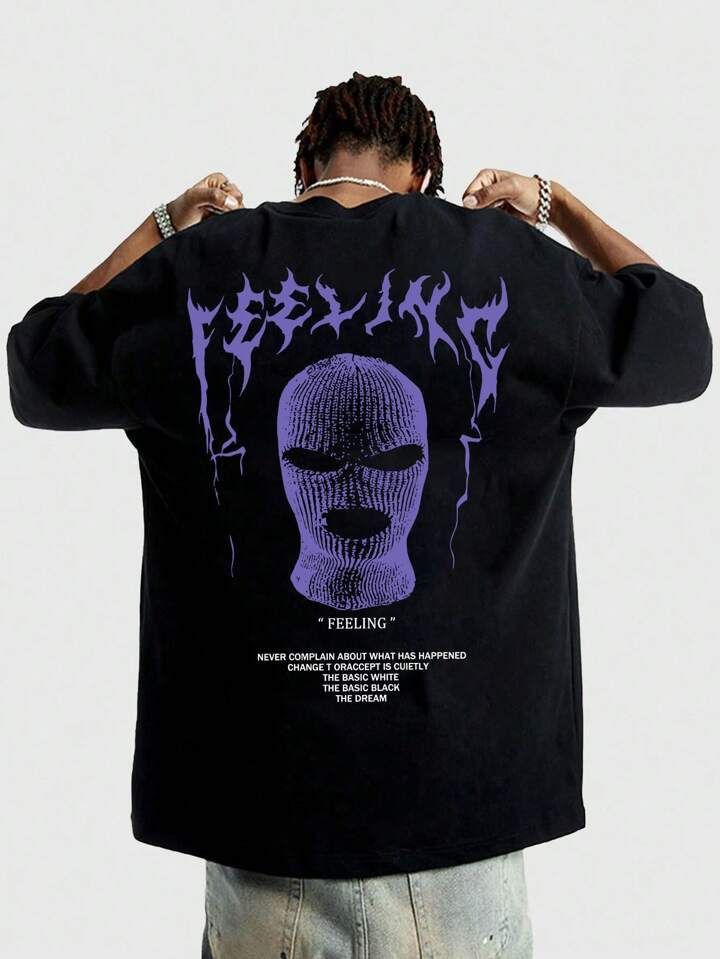 Men’s Streetwear Oversized Chill Mask Guy Graphic Print Tees