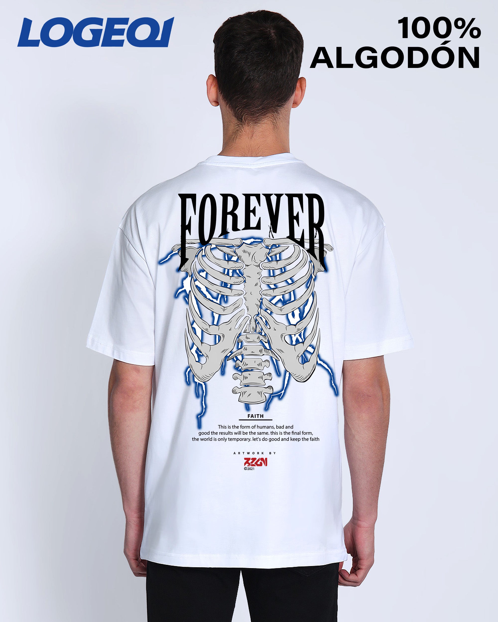 Men’s FOREVER Skeleton Ribcage Graphic Tees 100% Cotton