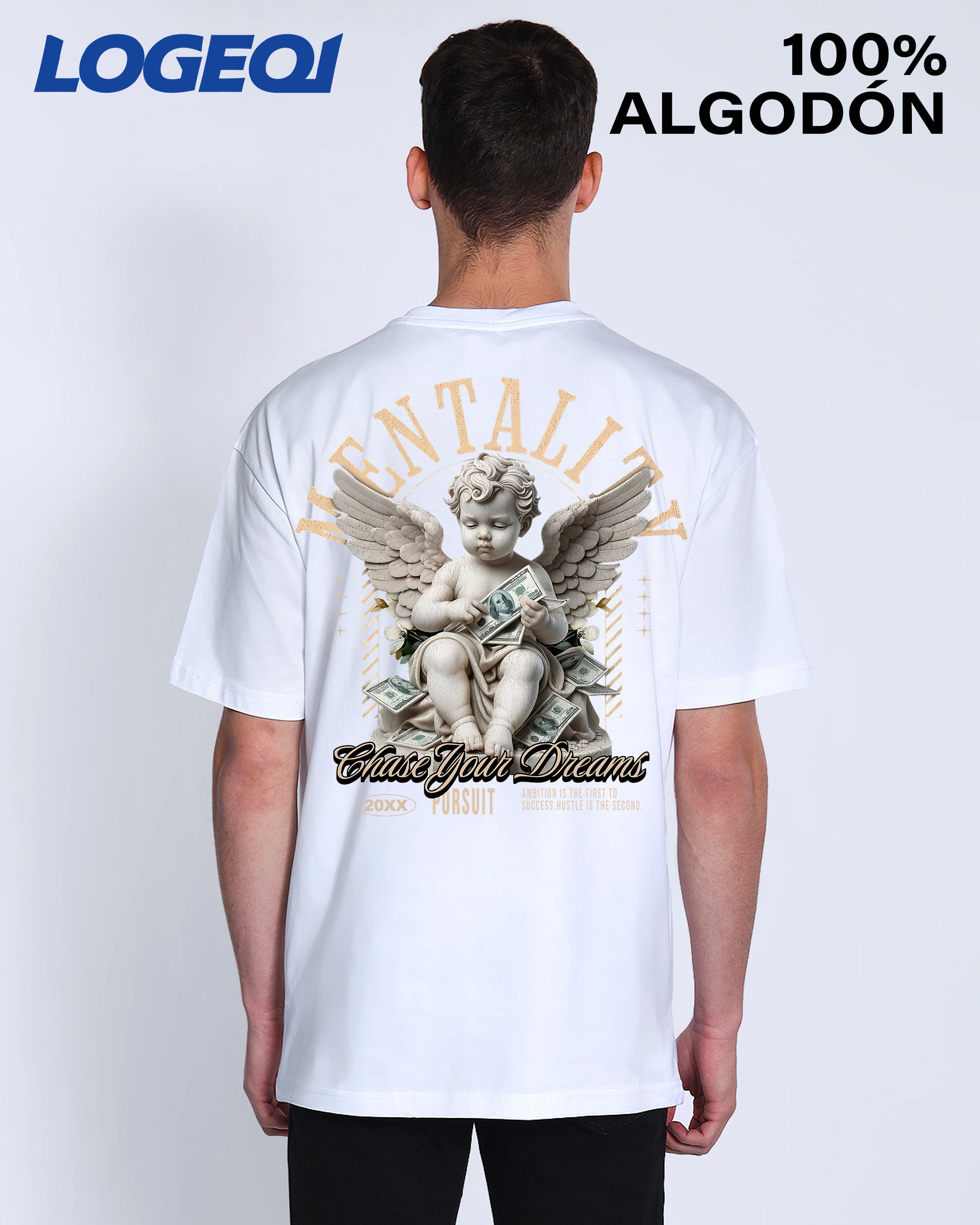 Oversized Streetwear MENTALITY Angel Graphic Tees 100% Cotton