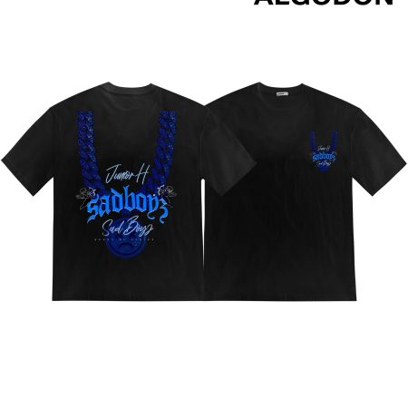 Streetwear Hip-Hop Rock Band Blue Chain Angel Graphic Tees 100% Cotton