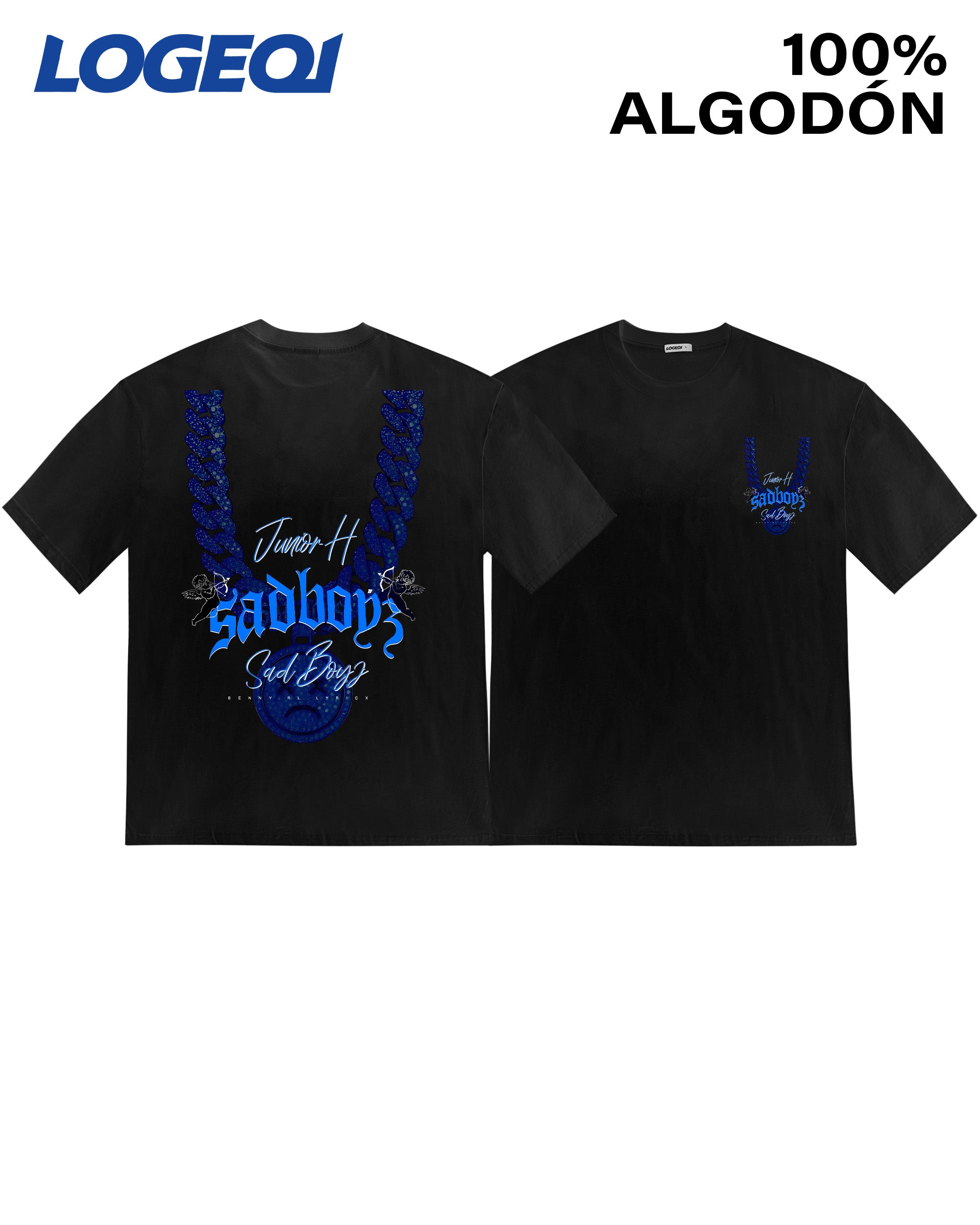 Streetwear Hip-Hop Rock Band Blue Chain Angel Graphic Tees 100% Cotton