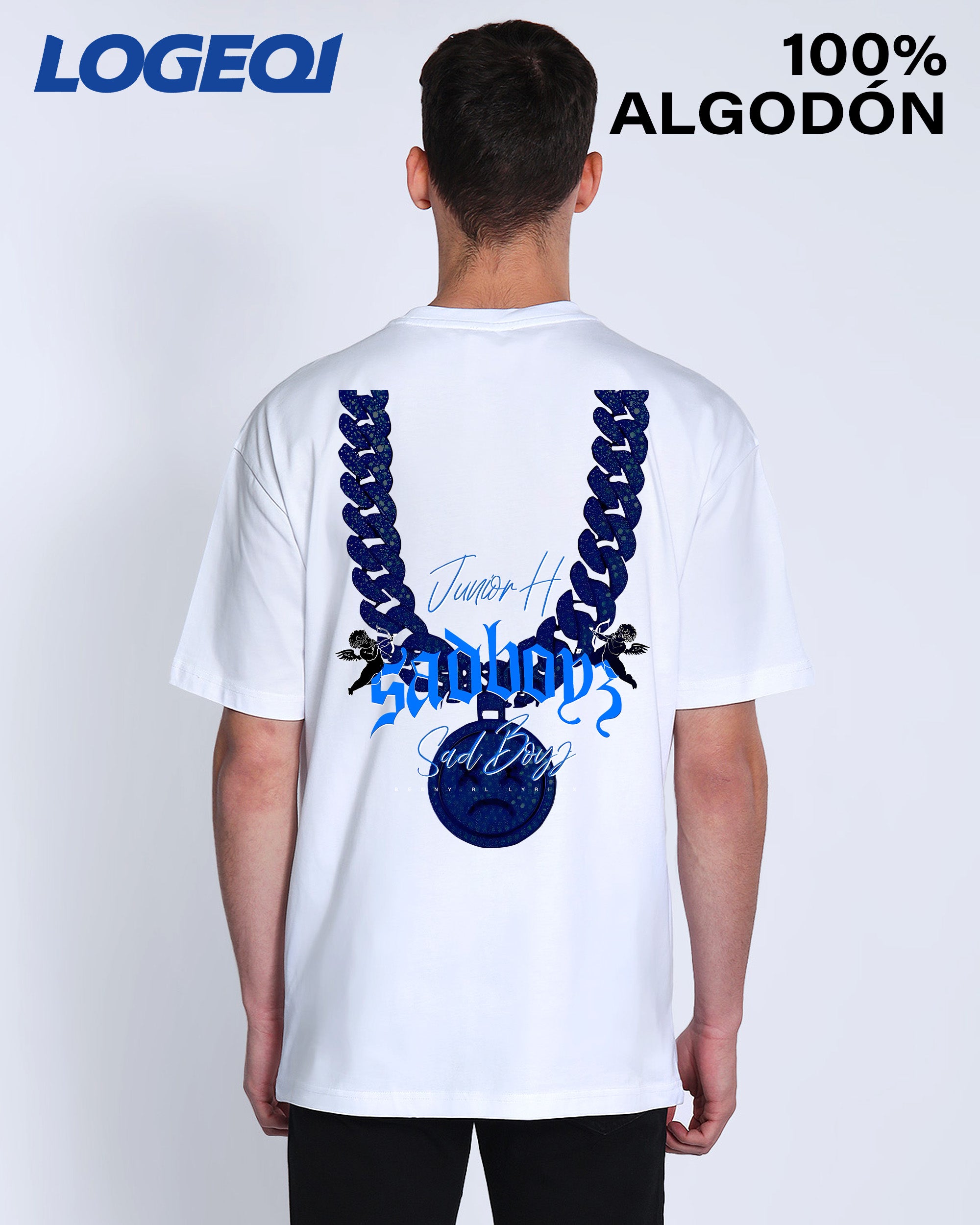 Streetwear Hip-Hop Rock Band Blue Chain Angel Graphic Tees 100% Cotton