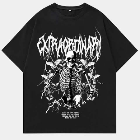 Men Oversized Streetwear Metal Band Skeleton Graphic Tees 100% Cotton