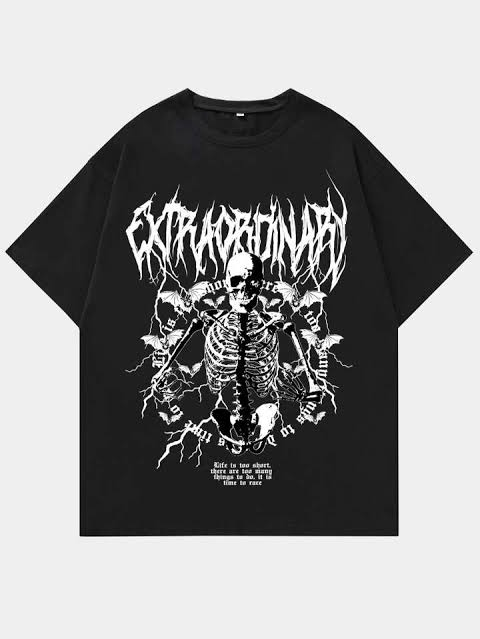 Men Oversized Streetwear Metal Band Skeleton Graphic Tees 100% Cotton