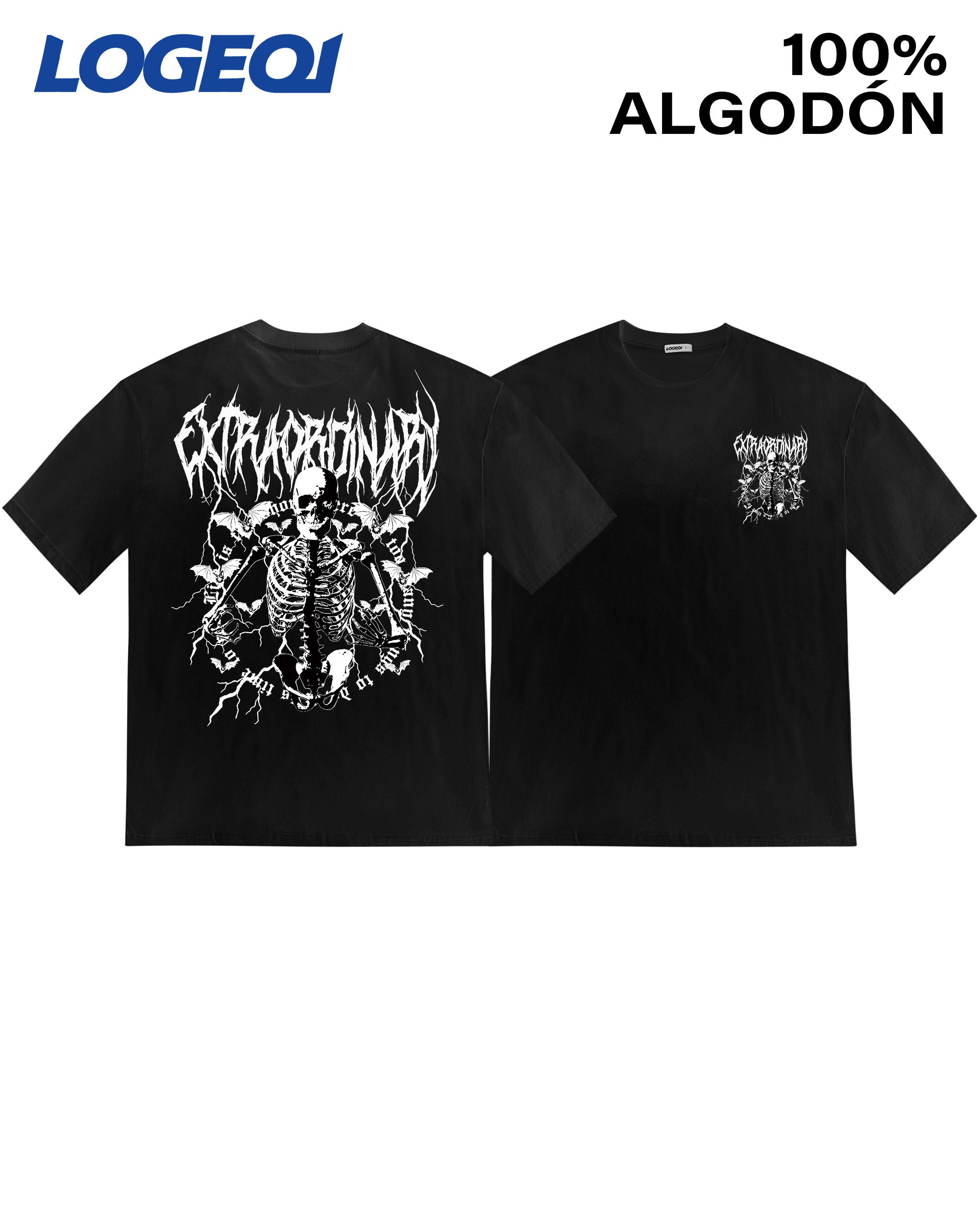 Men Oversized Streetwear Metal Band Skeleton Graphic Tees 100% Cotton