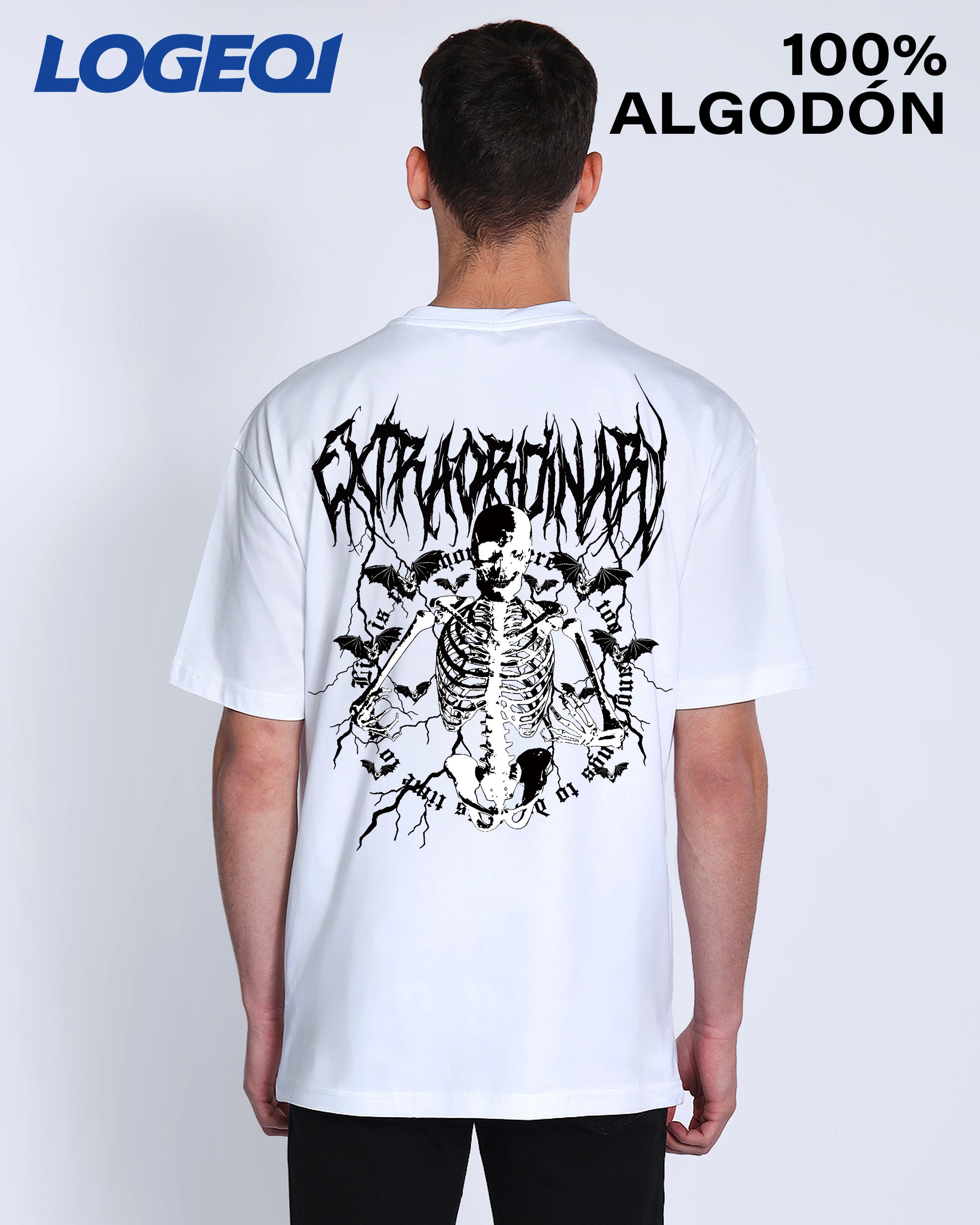 Men Oversized Streetwear Metal Band Skeleton Graphic Tees 100% Cotton