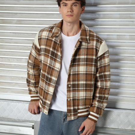 Men’s Black & Khaki Plaid Shirt Jackets with Retro Check
