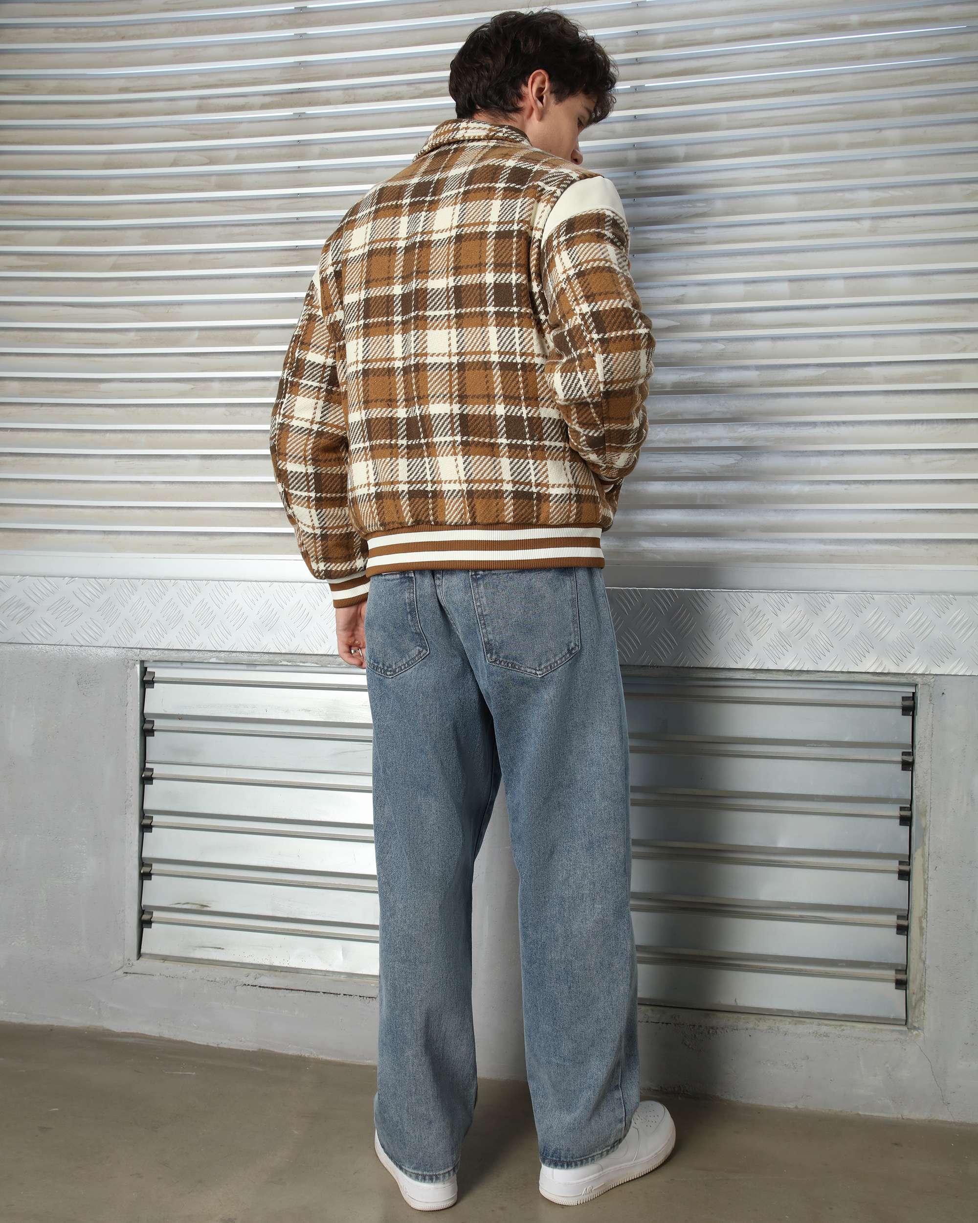 Men’s Black & Khaki Plaid Shirt Jackets with Retro Check