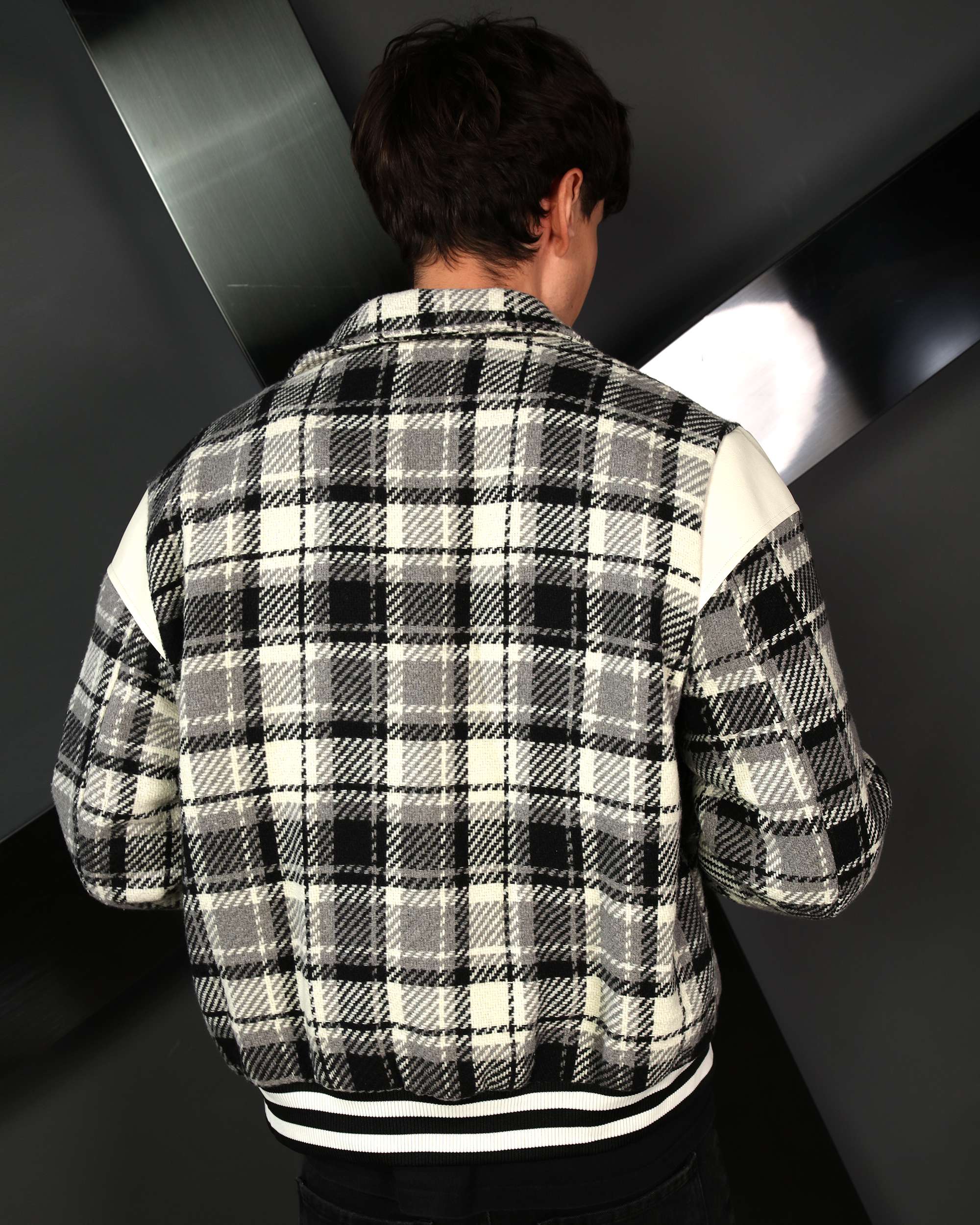 Men’s Black & Khaki Plaid Shirt Jackets with Retro Check