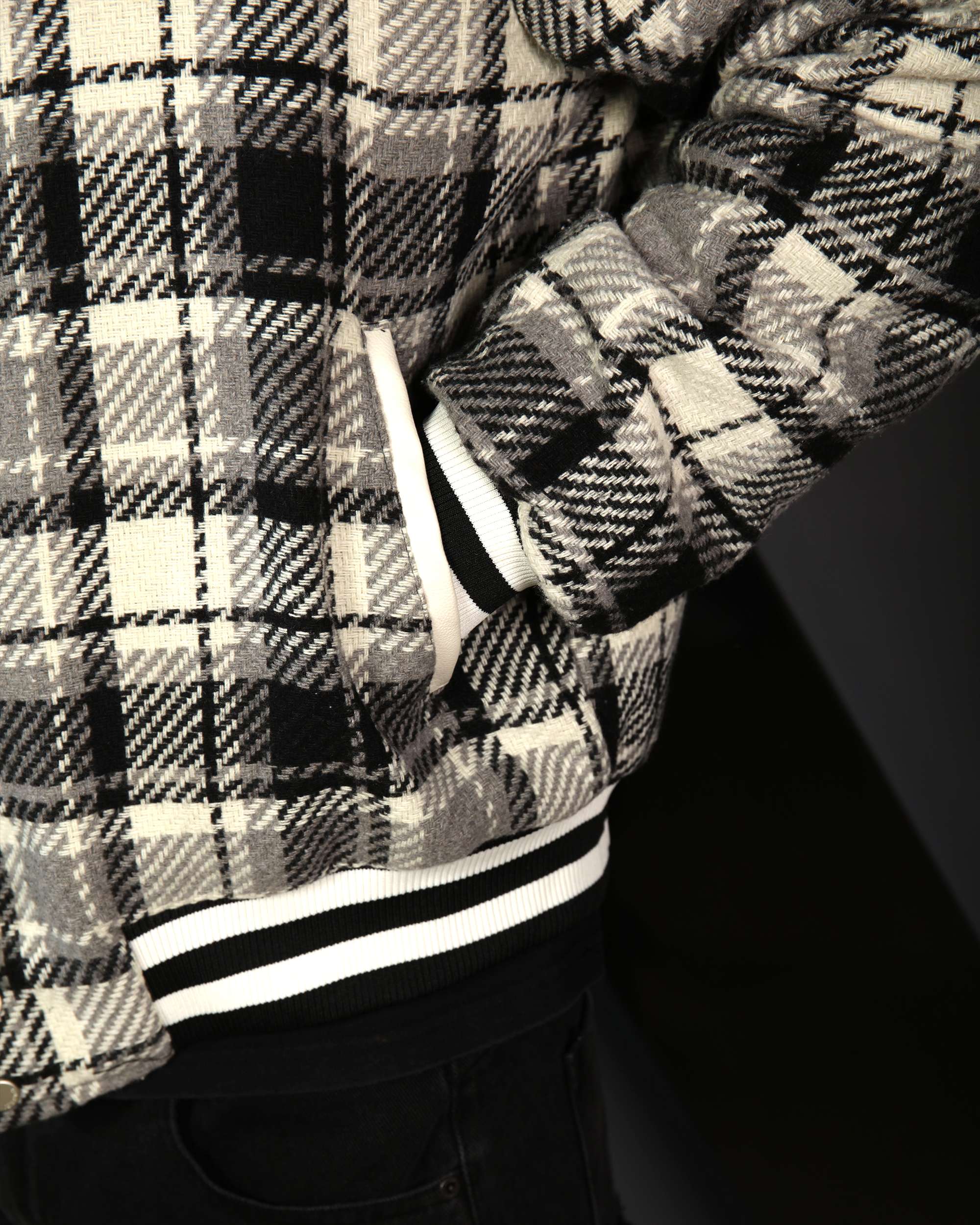 Men’s Black & Khaki Plaid Shirt Jackets with Retro Check