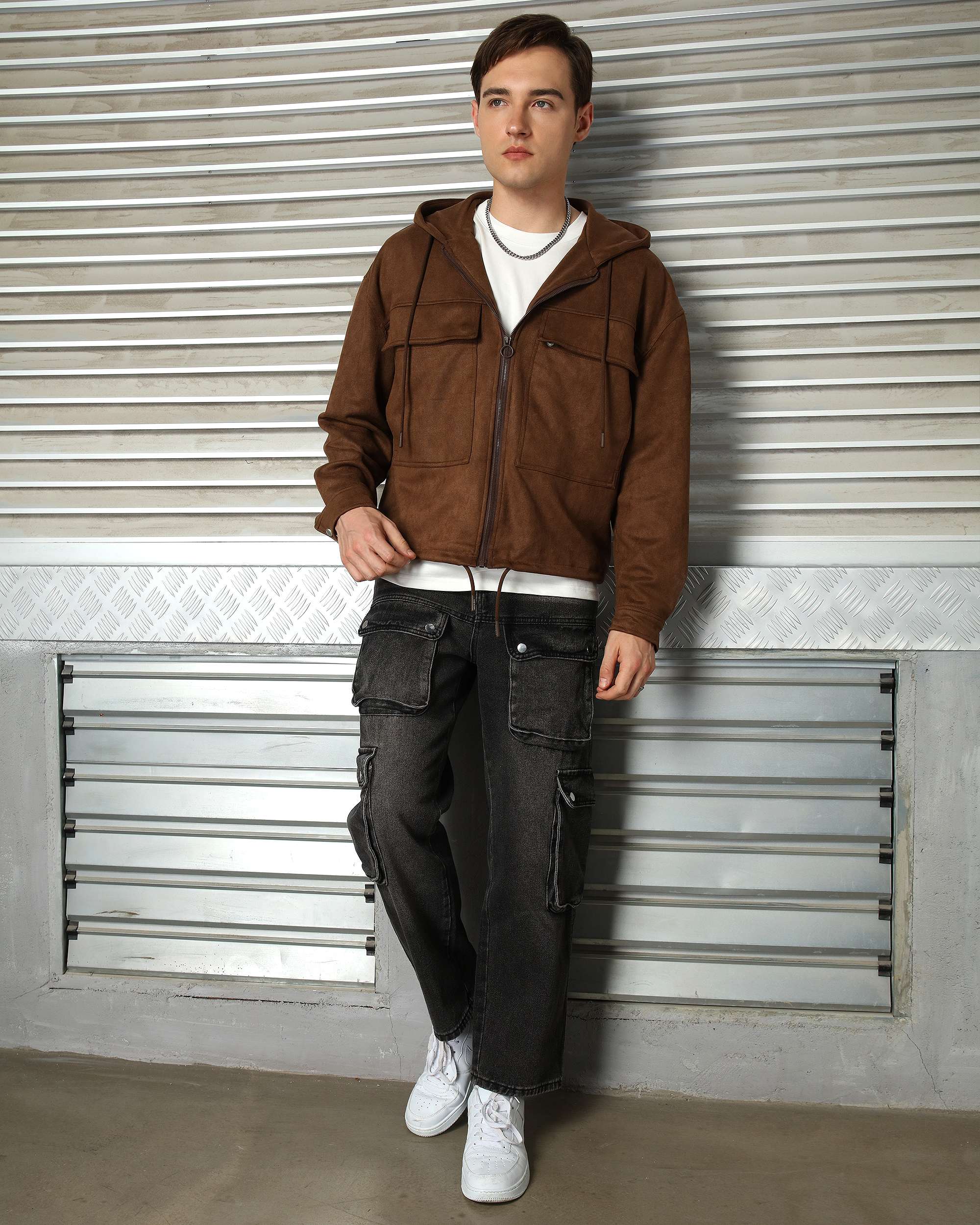Men’s Zip-Up Hooded Shackets with Cargo Pockets Warm