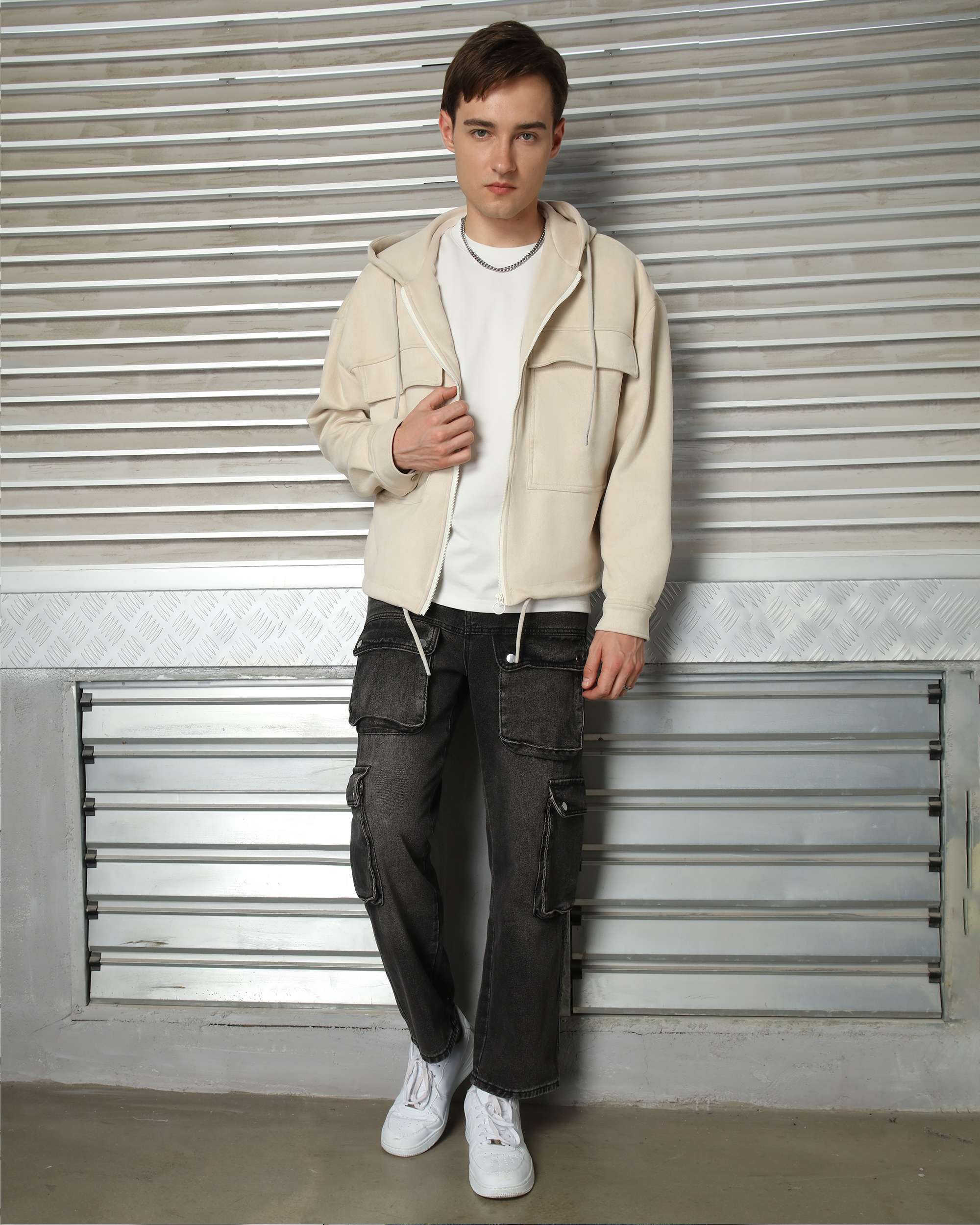 Men’s Zip-Up Hooded Shackets with Cargo Pockets Warm