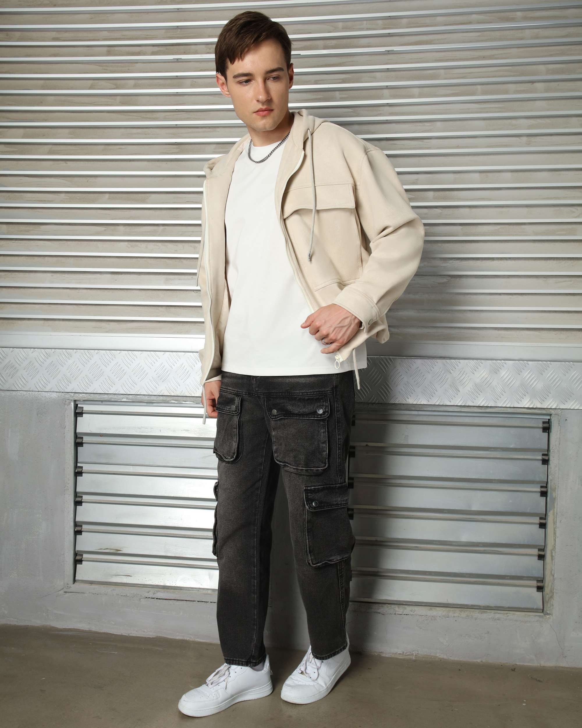 Men’s Zip-Up Hooded Shackets with Cargo Pockets Warm