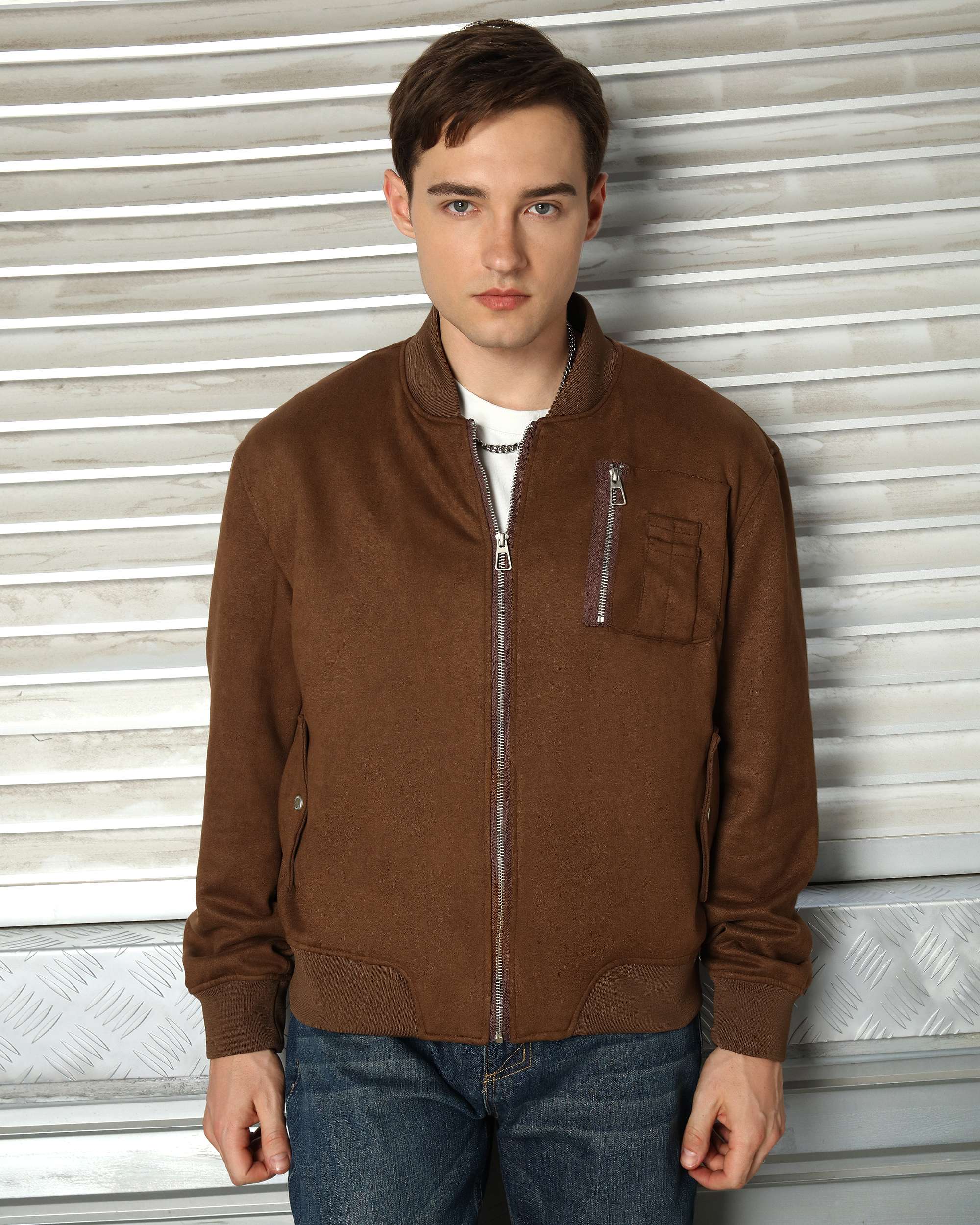 Men’s Classic Zip-Front Bomber Jackets Grey/Khaki/Coffee