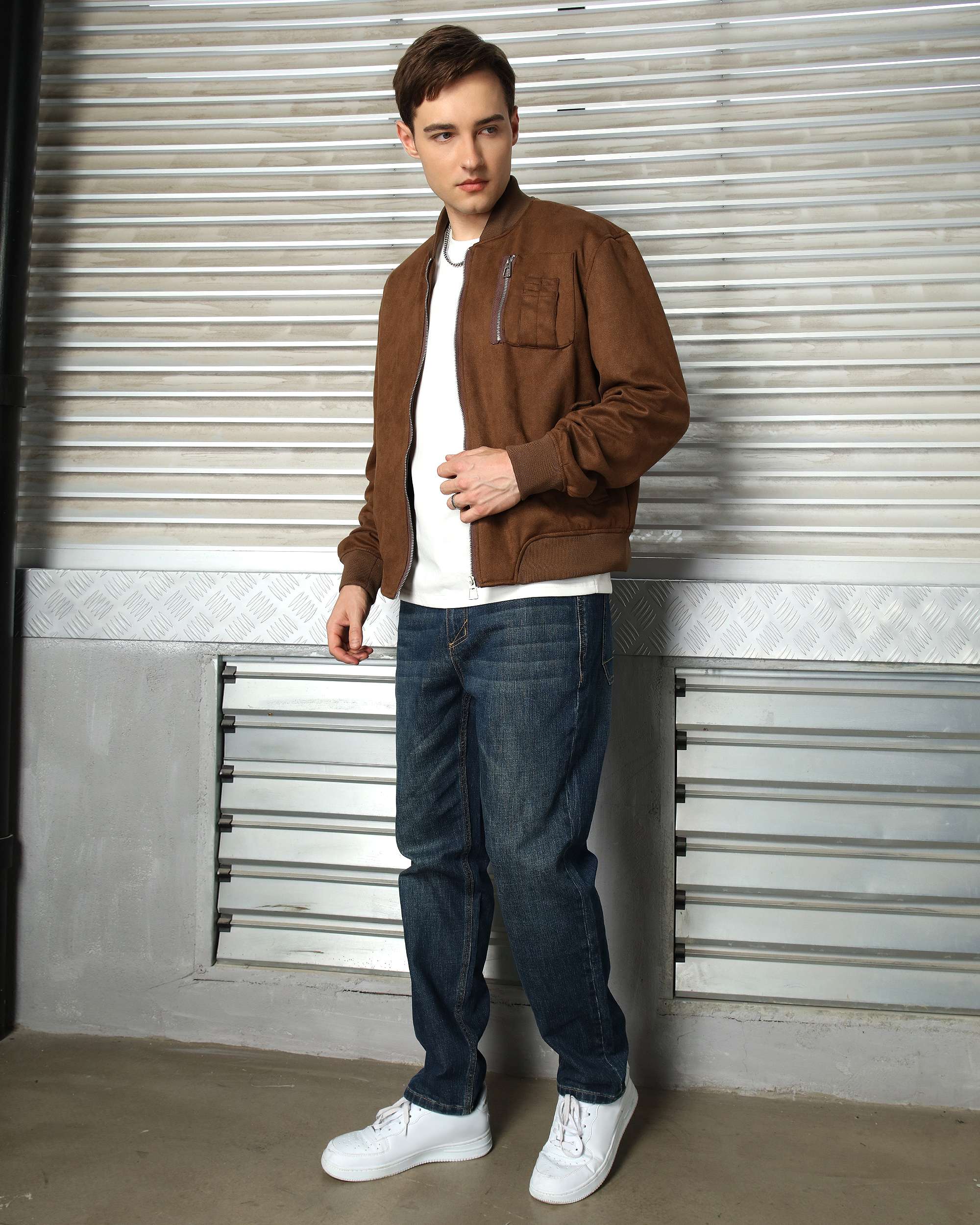 Men’s Classic Zip-Front Bomber Jackets Grey/Khaki/Coffee