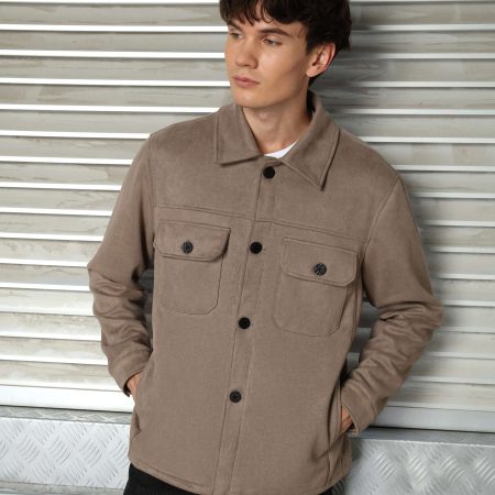 Men’s Casual Solid Color Button-Up Shackets Grey/Khaki/Coffee
