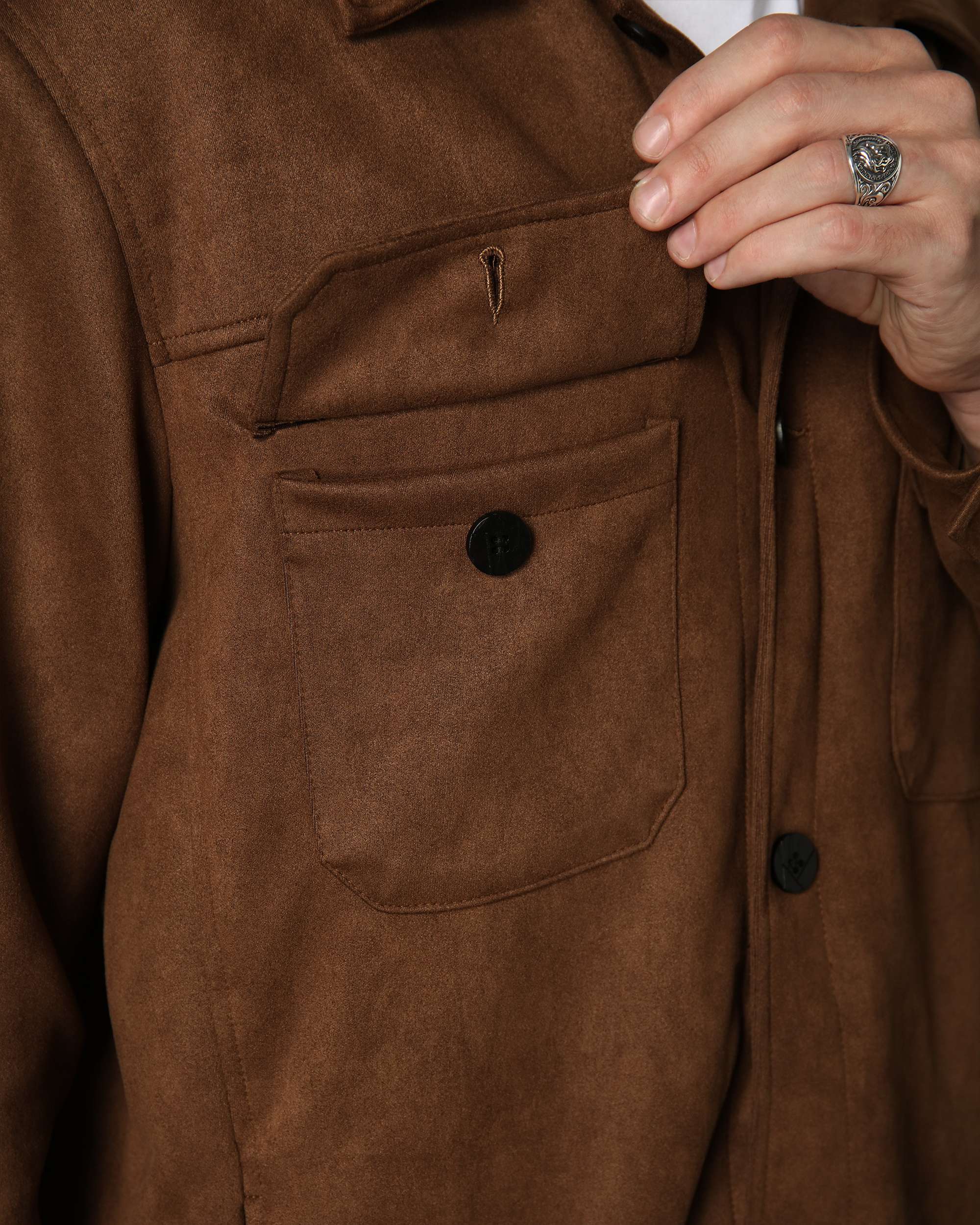 Men’s Casual Solid Color Button-Up Shackets Grey/Khaki/Coffee