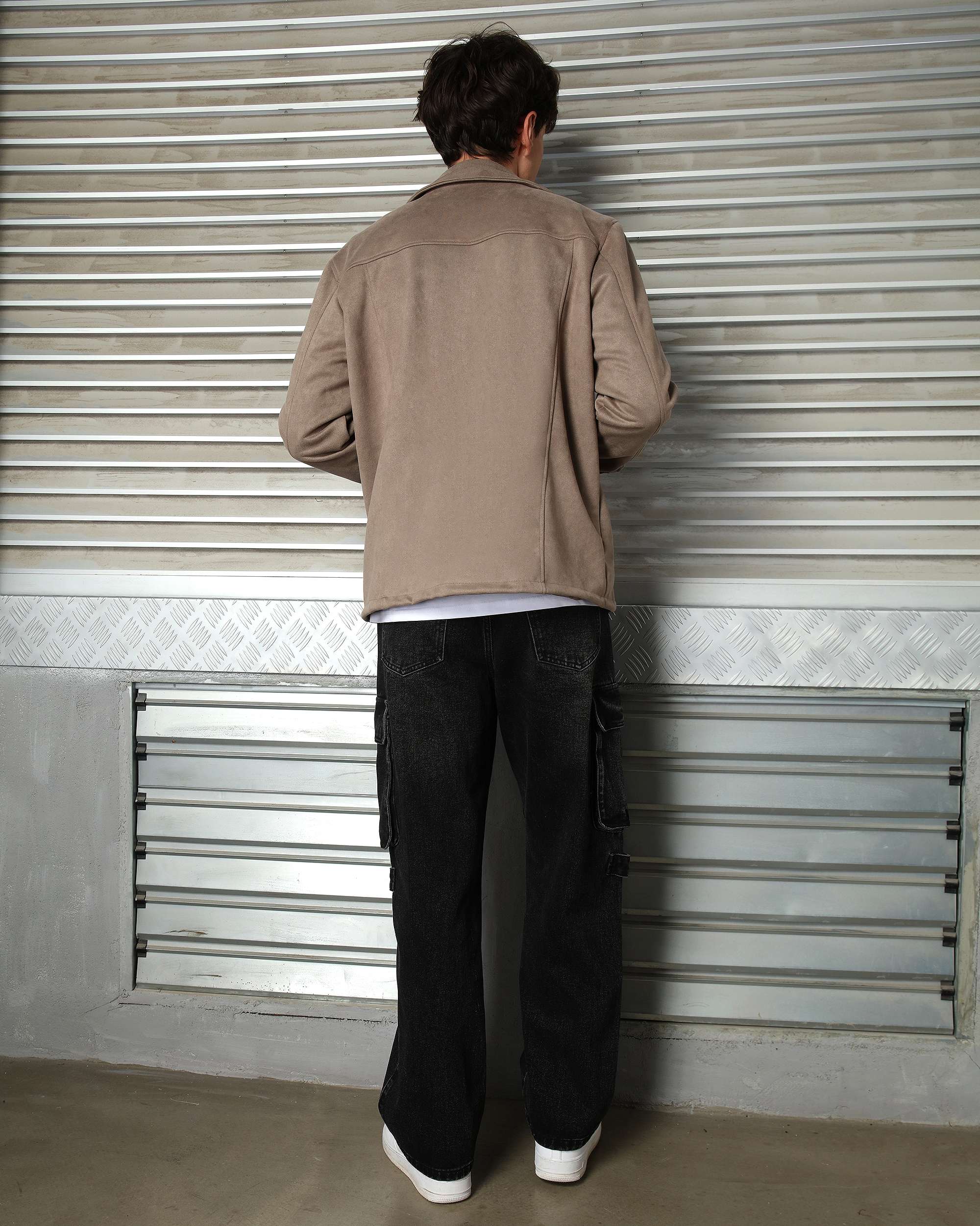 Men’s Casual Solid Color Button-Up Shackets Grey/Khaki/Coffee