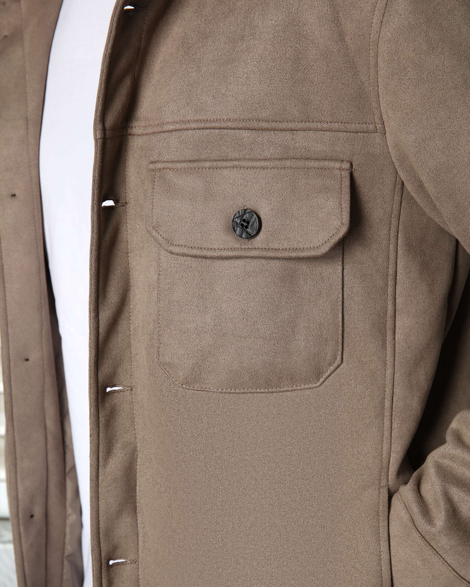 Men’s Casual Solid Color Button-Up Shackets Grey/Khaki/Coffee