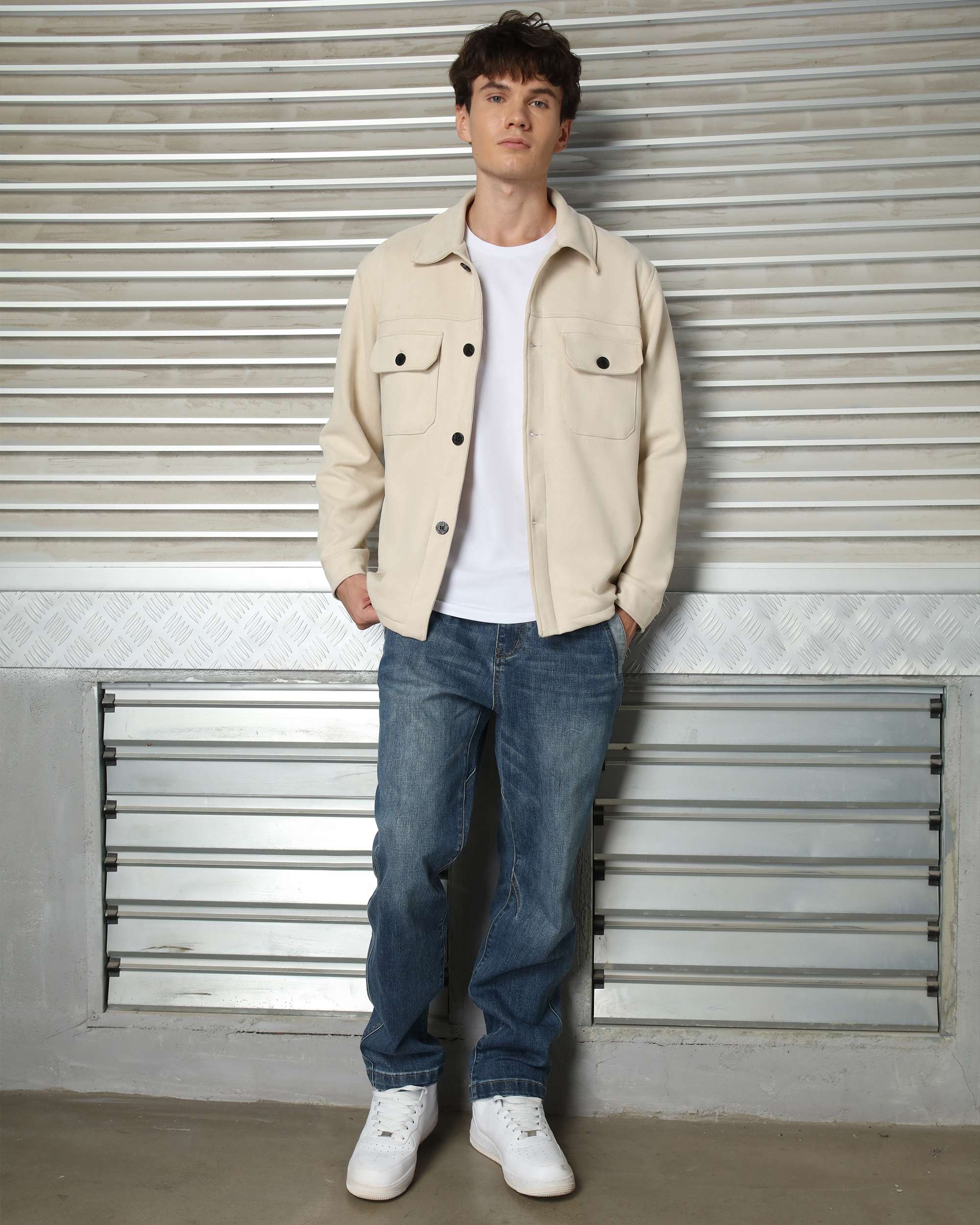 Men’s Casual Solid Color Button-Up Shackets Grey/Khaki/Coffee
