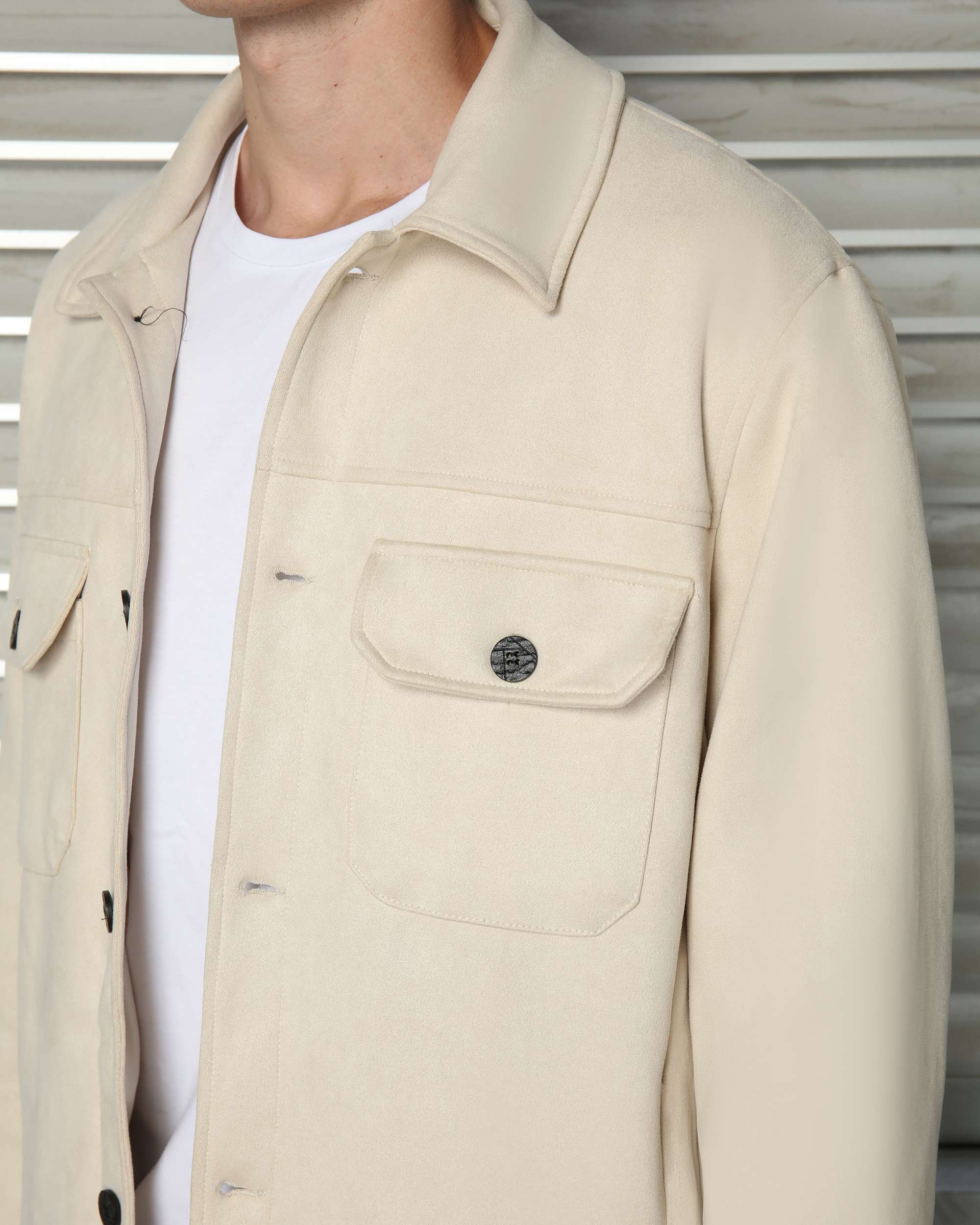 Men’s Casual Solid Color Button-Up Shackets Grey/Khaki/Coffee