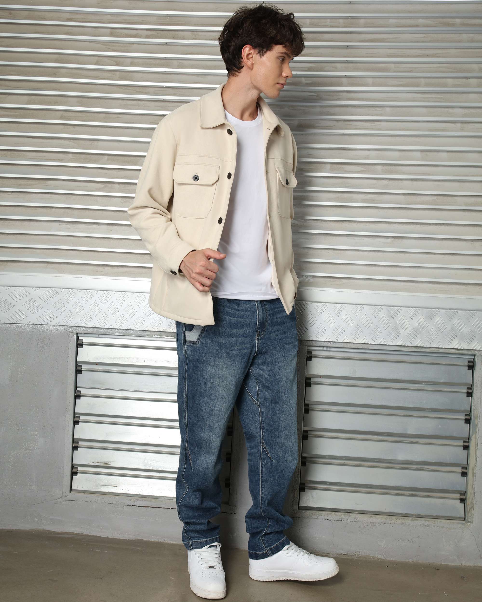 Men’s Casual Solid Color Button-Up Shackets Grey/Khaki/Coffee